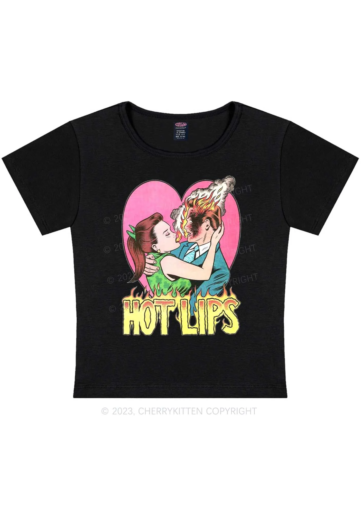 Curvy Hot Lips Y2K Baby Tee Cherrykitten - Image 3
