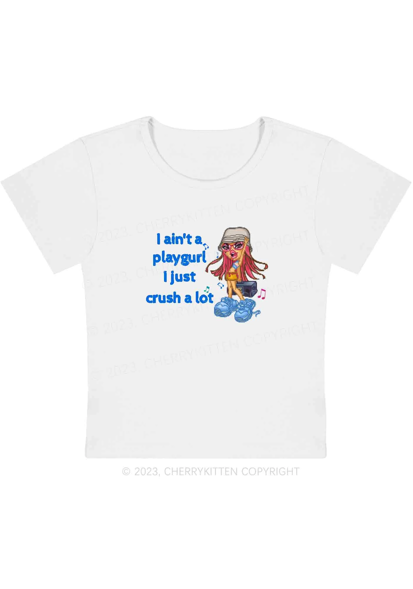 Curvy I Ain't A Playgurl I Just Crush A lot Y2K Baby Tee Cherrykitten - Image 3