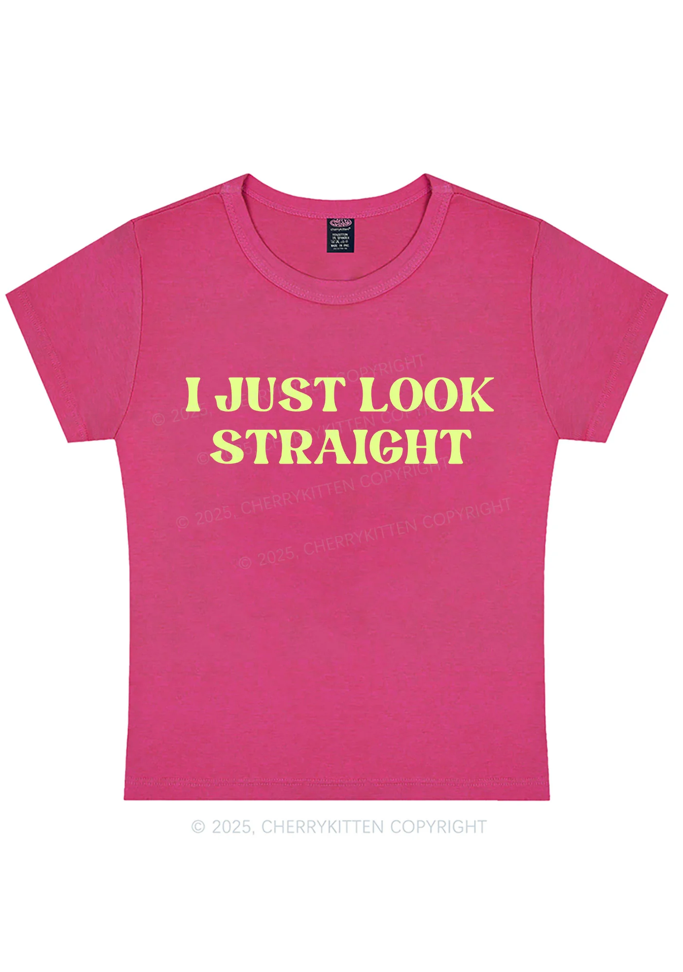 Curvy I Just Look Straight Y2K Baby Tee Cherrykitten - Image 2
