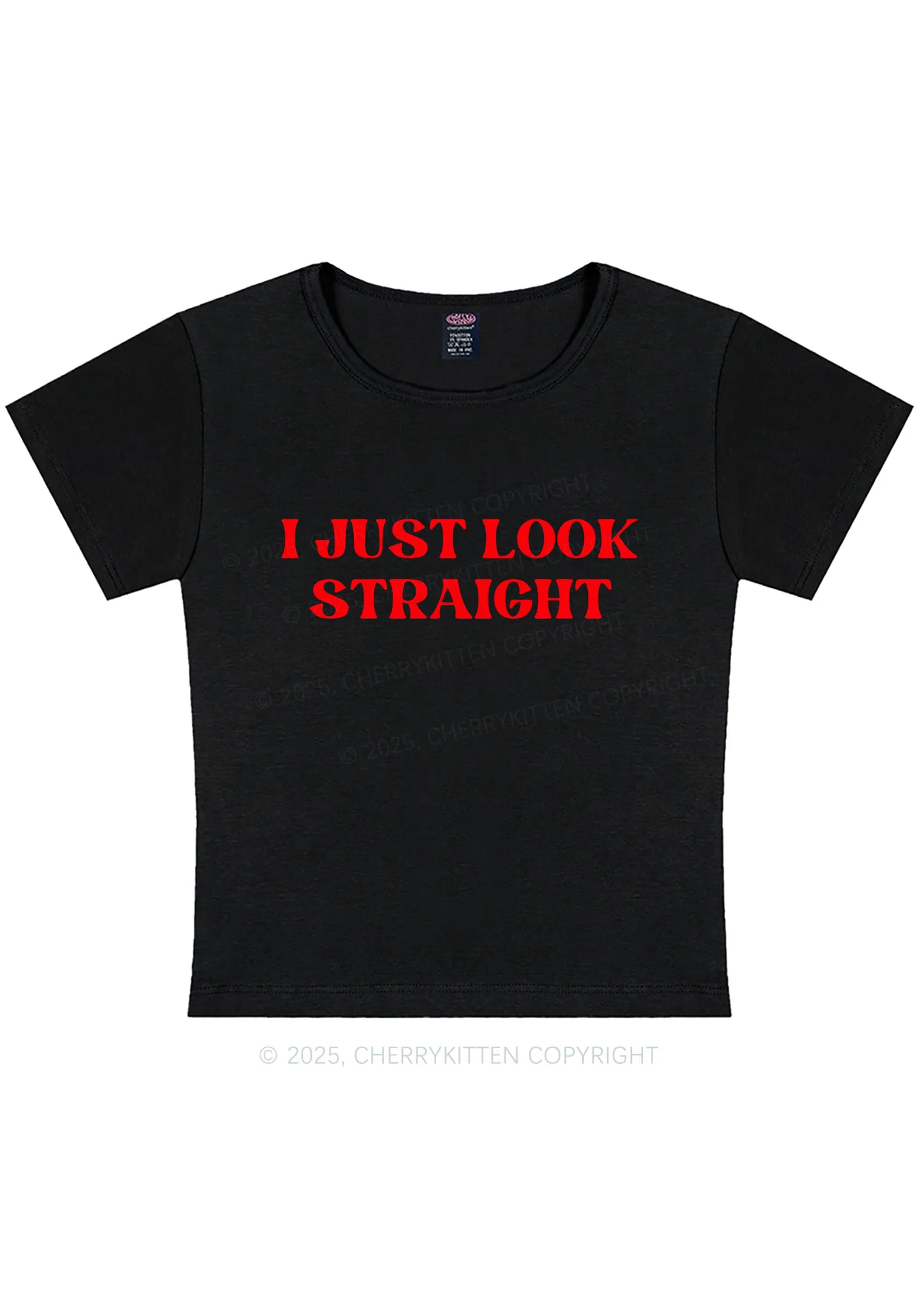 Curvy I Just Look Straight Y2K Baby Tee Cherrykitten - Image 3