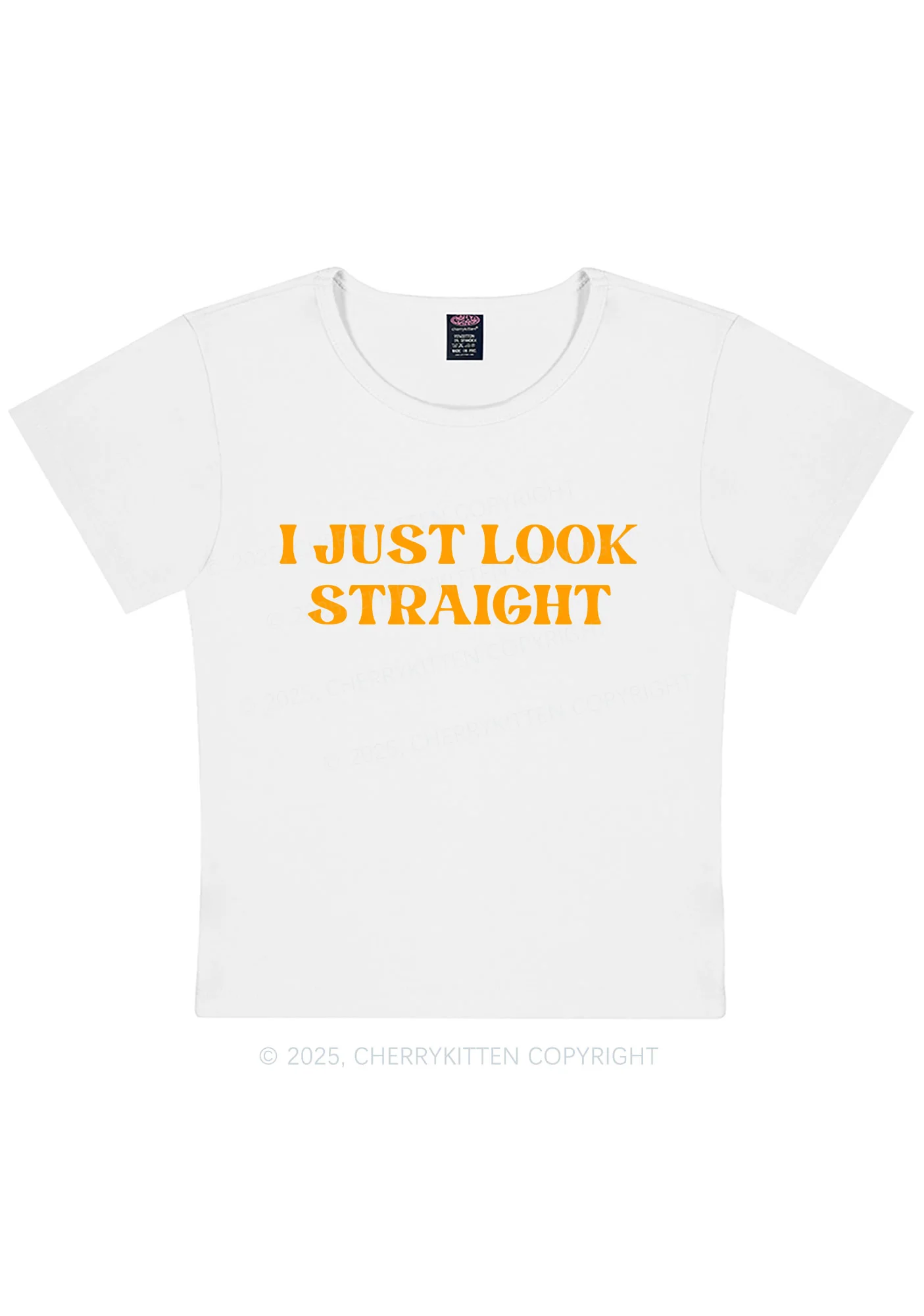 Curvy I Just Look Straight Y2K Baby Tee Cherrykitten - Image 4