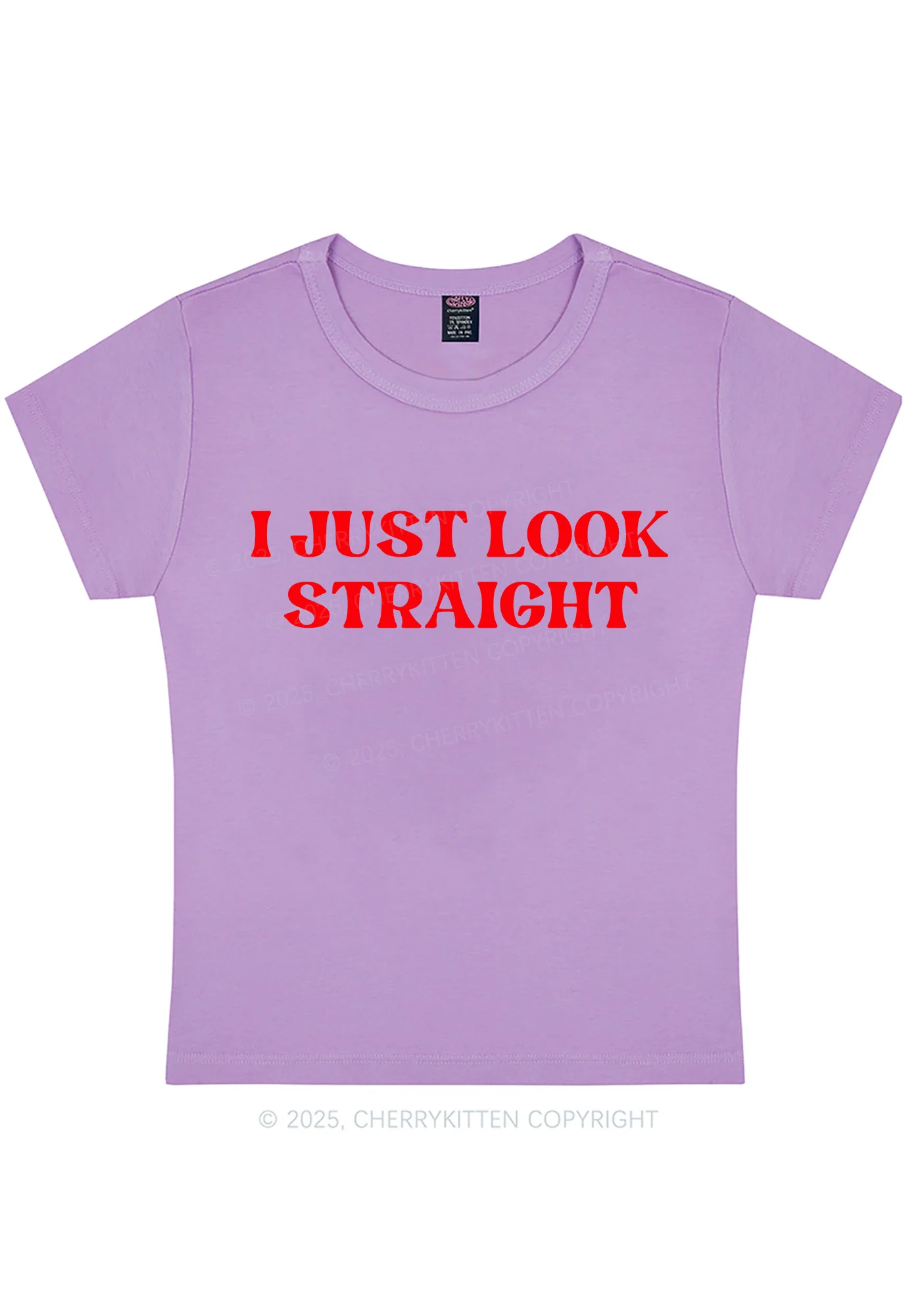 Curvy I Just Look Straight Y2K Baby Tee Cherrykitten - Image 5