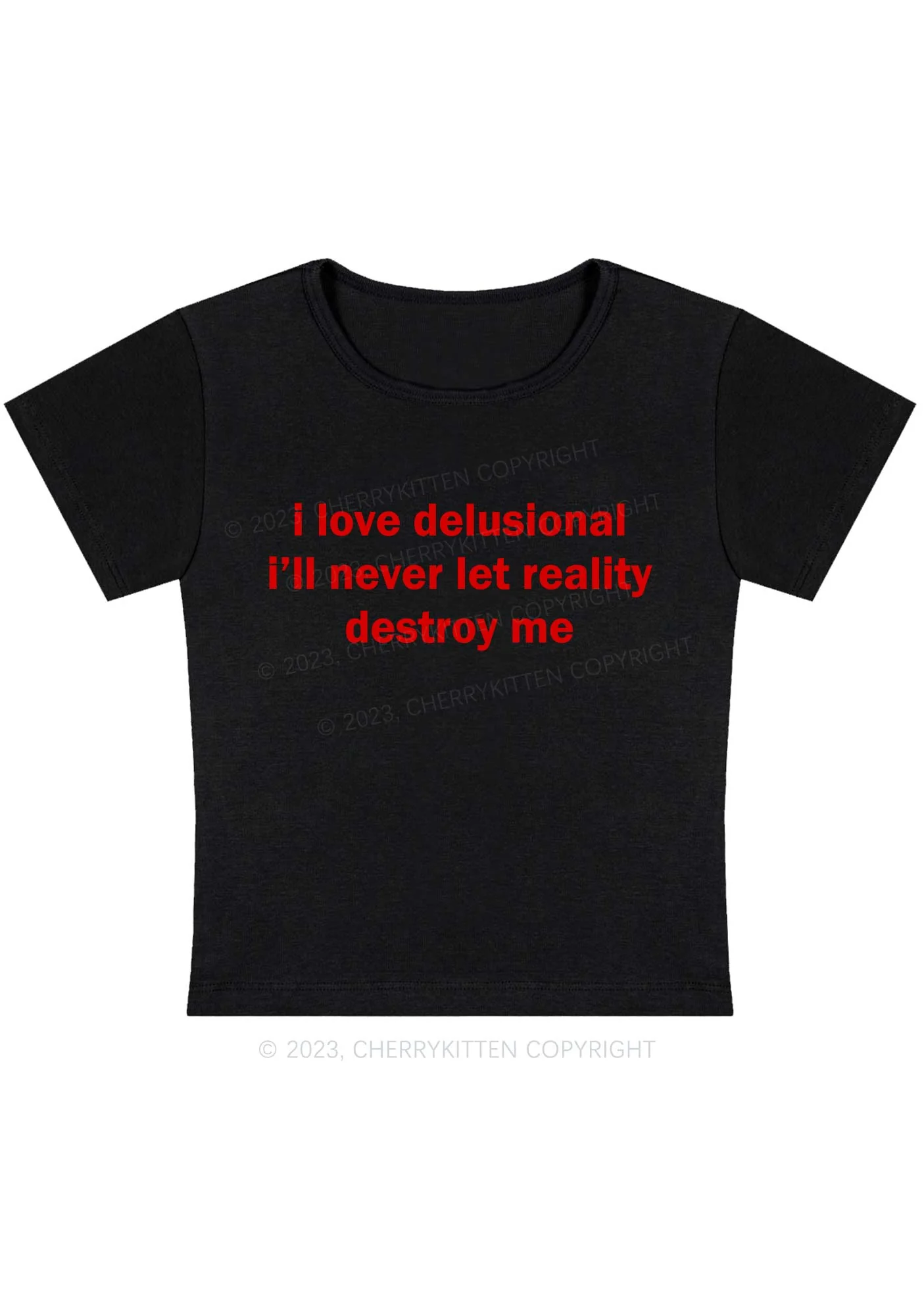 Curvy I Love Delusional Reality Y2K Baby Tee Cherrykitten - Image 4