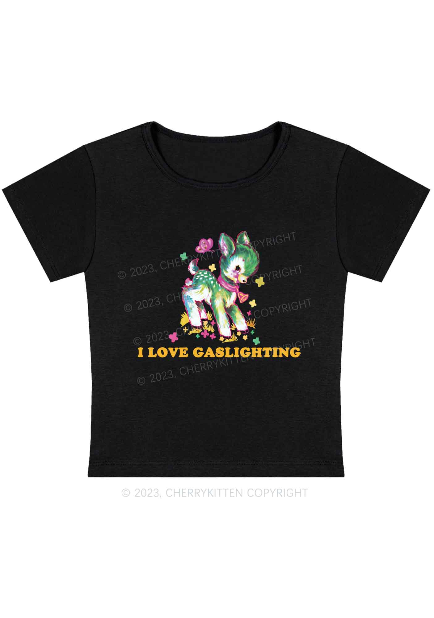 Curvy I Love Gaslighting Y2K Baby Tee Cherrykitten - Image 2
