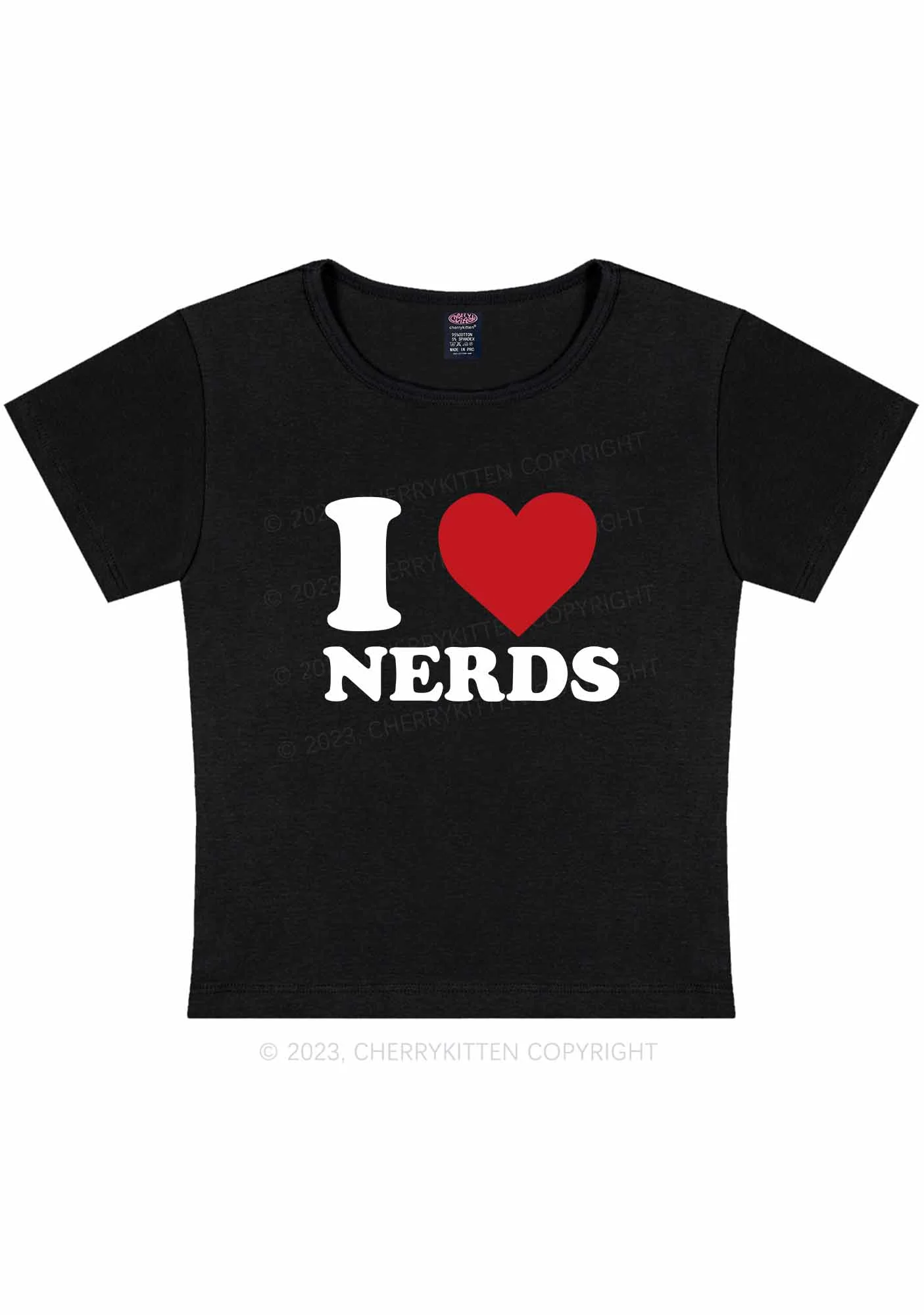 Curvy I Love Nerds Y2K Baby Tee Cherrykitten - Image 3