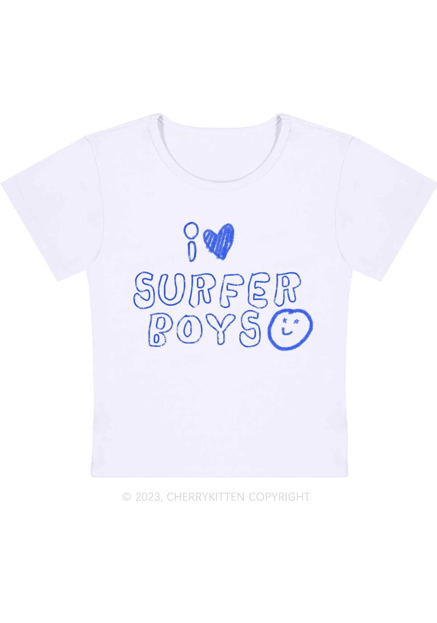 Curvy I Love Surfer Boys Y2K Baby Tee Cherrykitten - Image 2