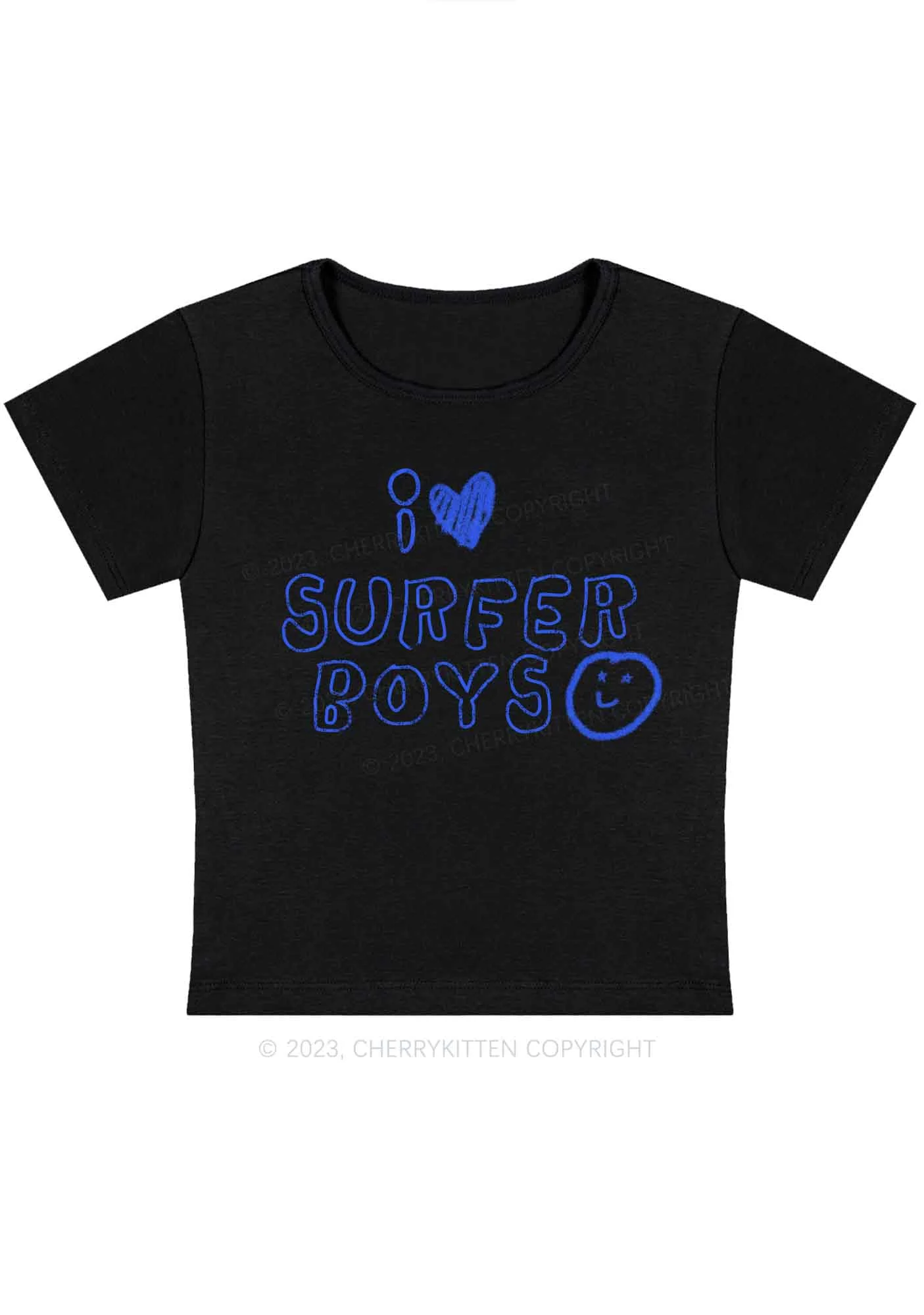 Curvy I Love Surfer Boys Y2K Baby Tee Cherrykitten - Image 3