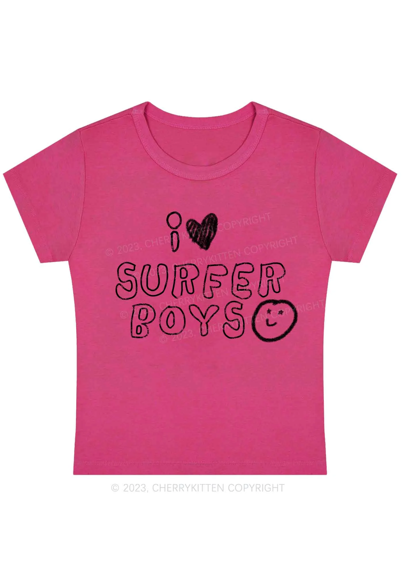 Curvy I Love Surfer Boys Y2K Baby Tee Cherrykitten - Image 5