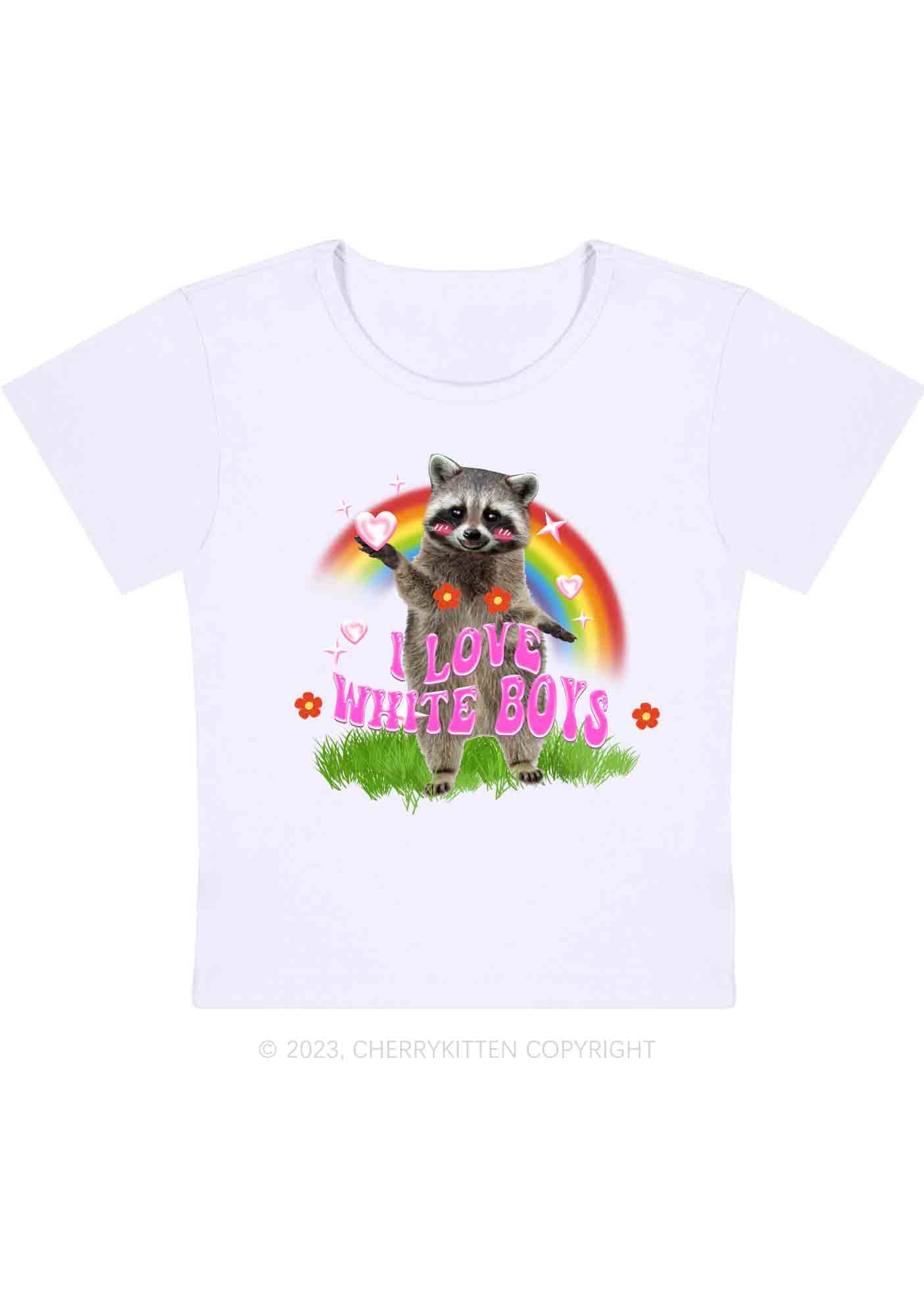 Curvy I Love White Boys Rainbow Raccoon Y2K Baby Tee Cherrykitten - Image 3