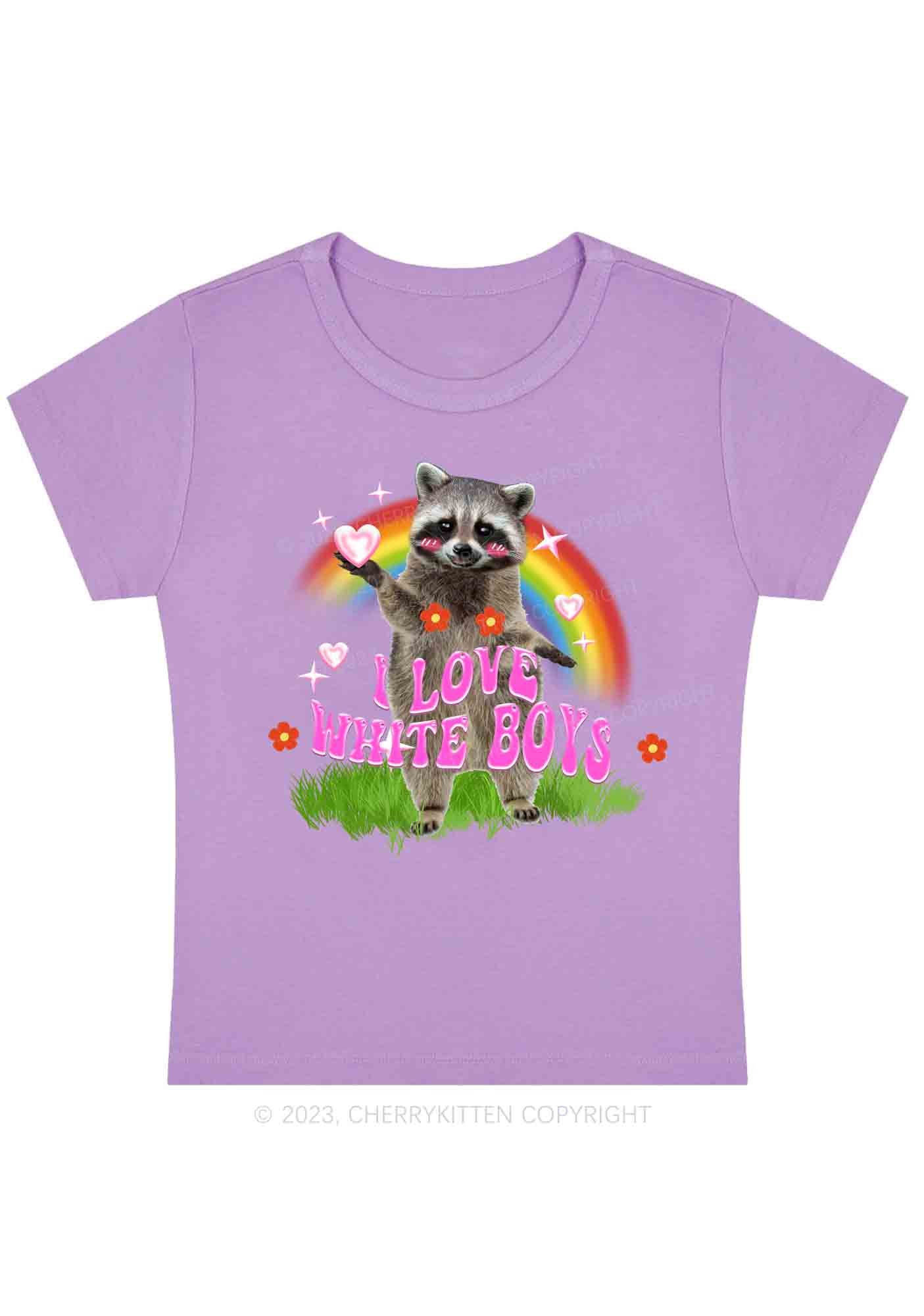 Curvy I Love White Boys Rainbow Raccoon Y2K Baby Tee Cherrykitten - Image 4