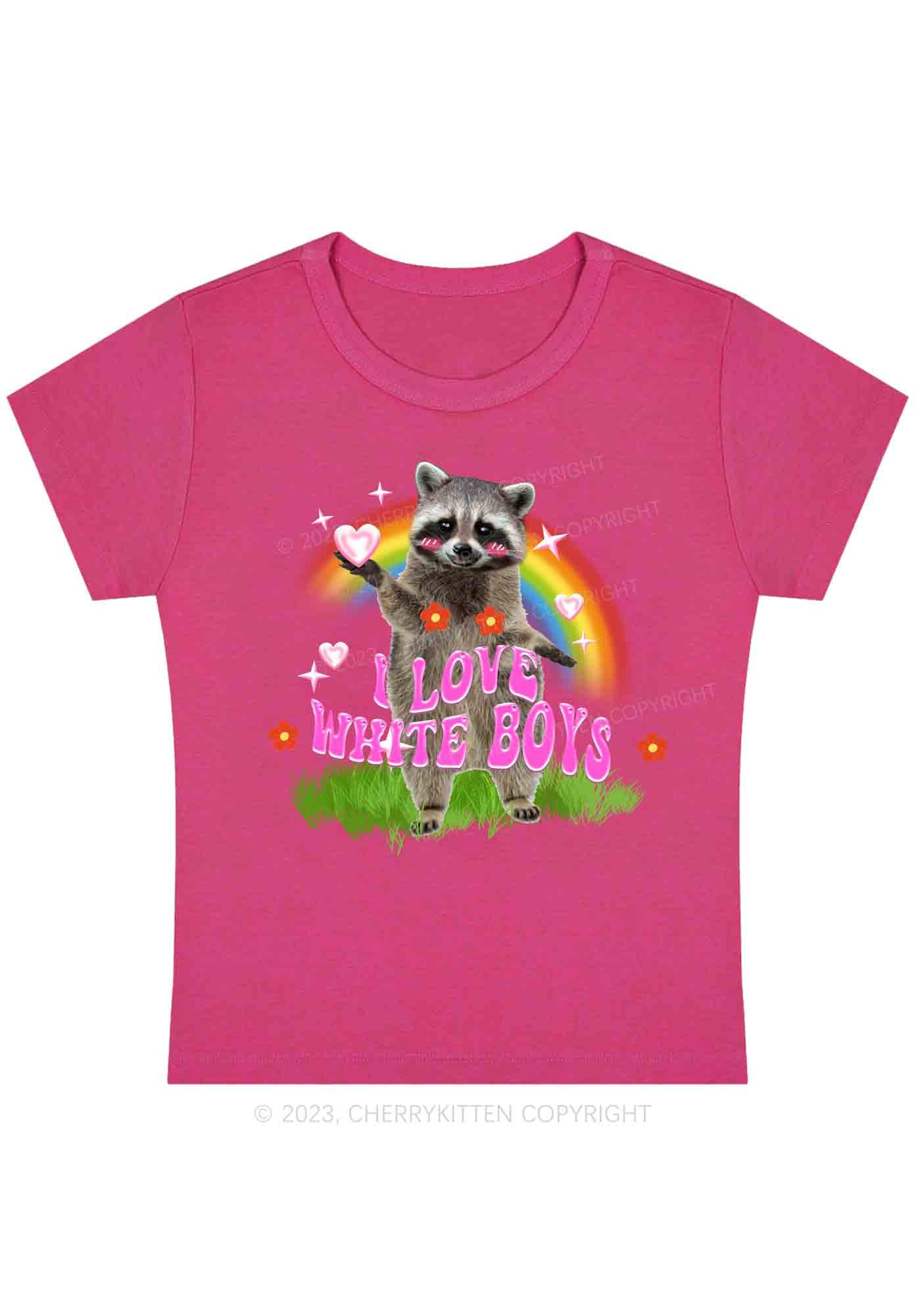 Curvy I Love White Boys Rainbow Raccoon Y2K Baby Tee Cherrykitten - Image 5