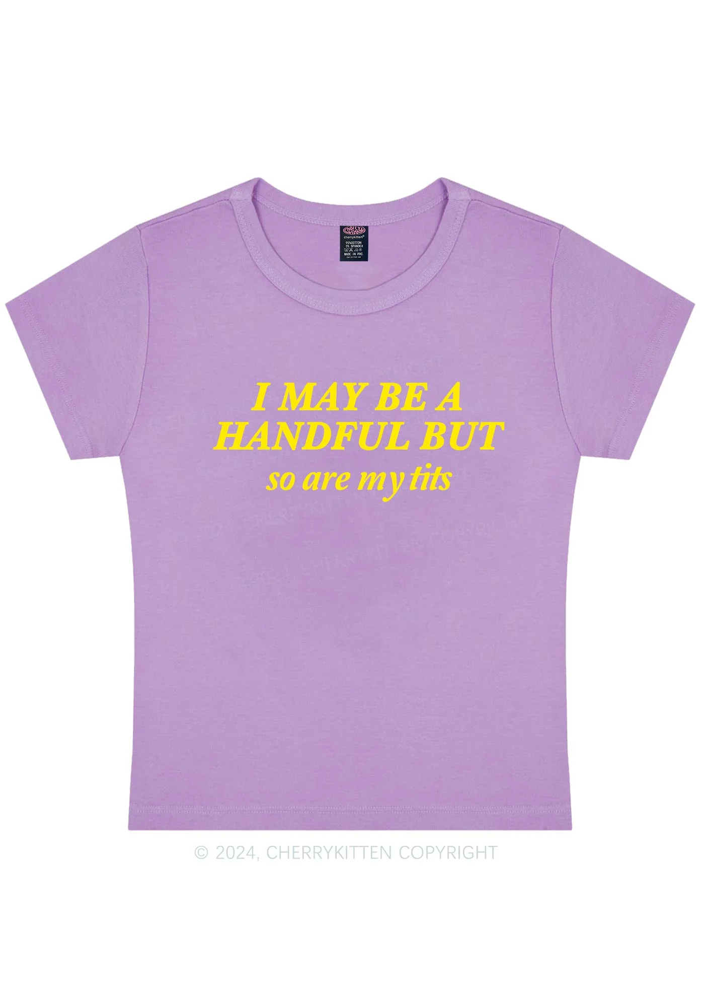Curvy I May Be A Handful Y2K Baby Tee Cherrykitten - Image 4