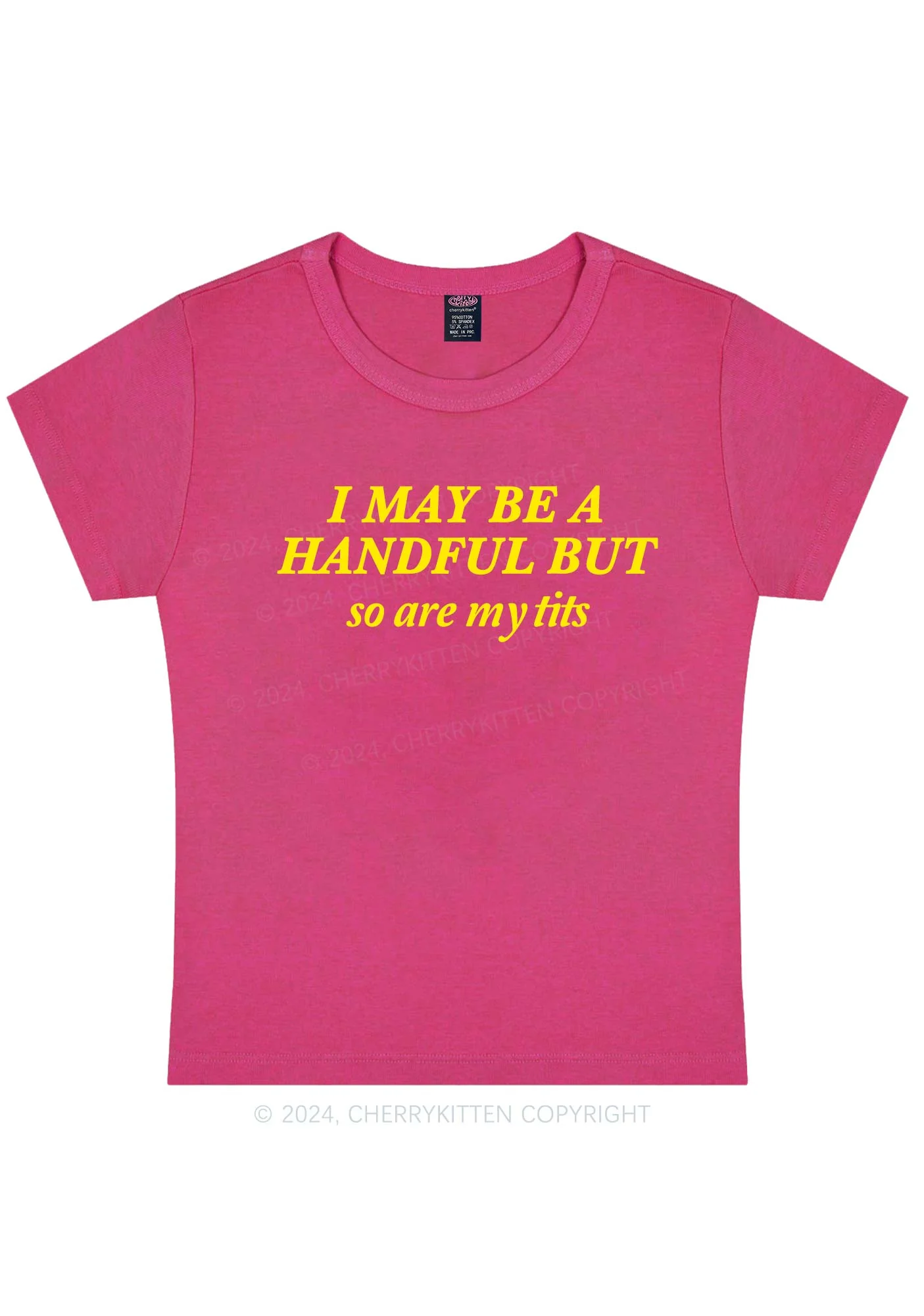 Curvy I May Be A Handful Y2K Baby Tee Cherrykitten - Image 5