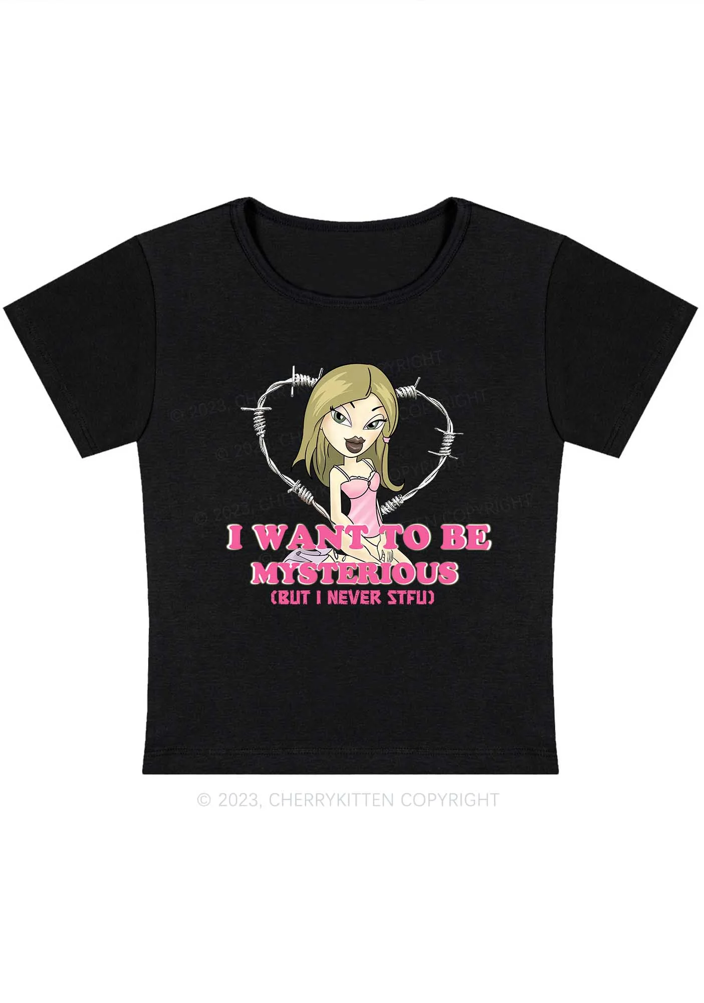 Curvy I Want To Be Mysterious Girl Y2K Baby Tee Cherrykitten - Image 2