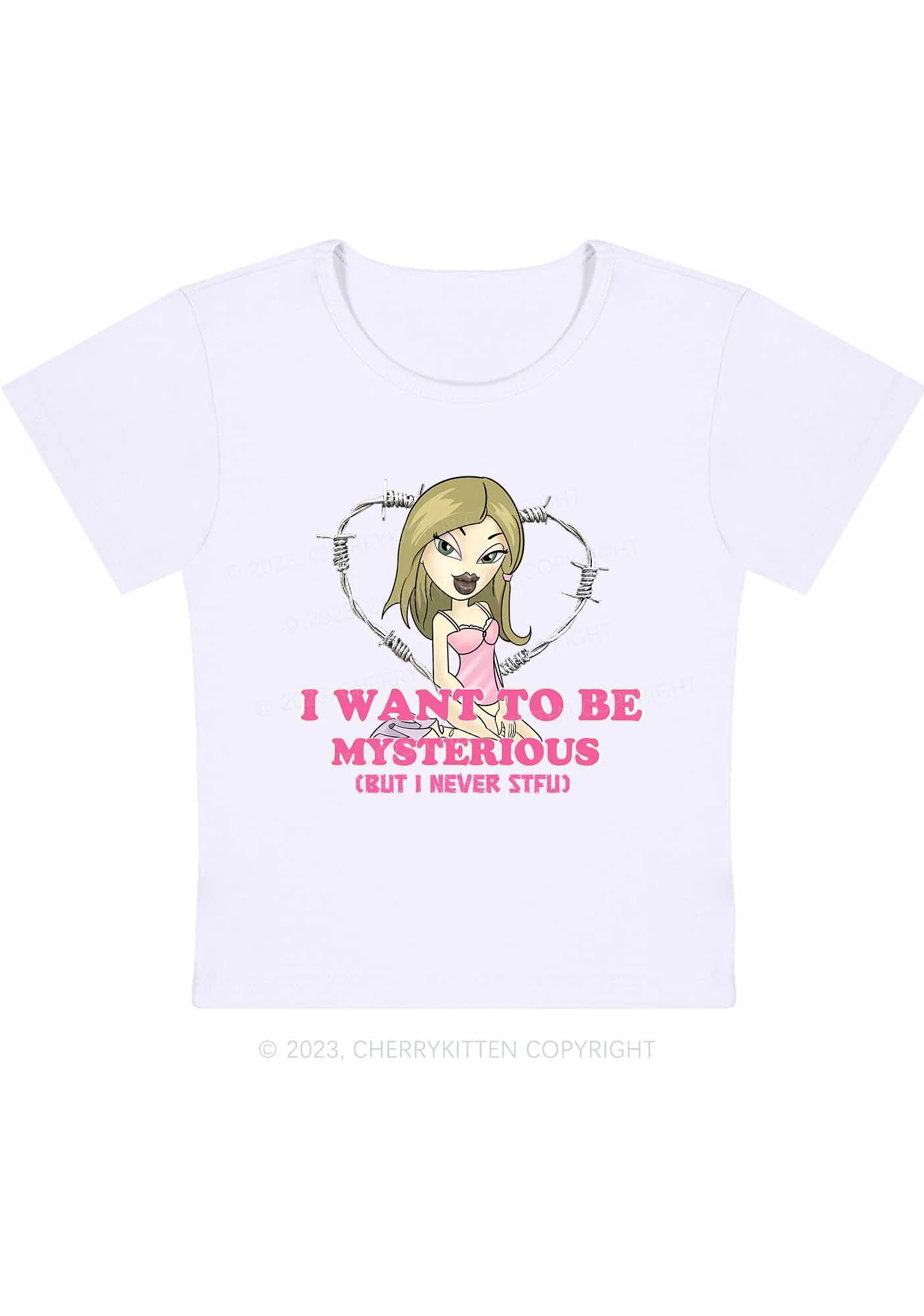 Curvy I Want To Be Mysterious Girl Y2K Baby Tee Cherrykitten - Image 3