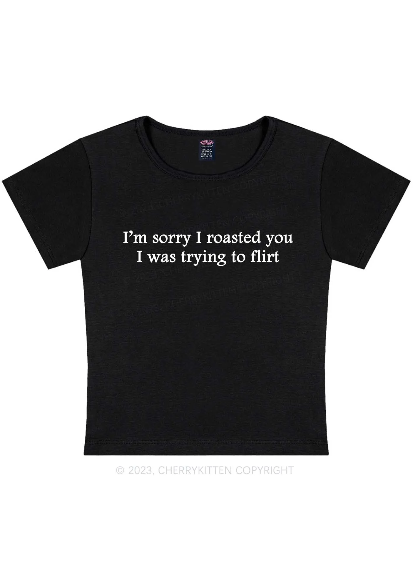 Curvy I Was Trying To Flirt Y2K Baby Tee Cherrykitten - Image 3