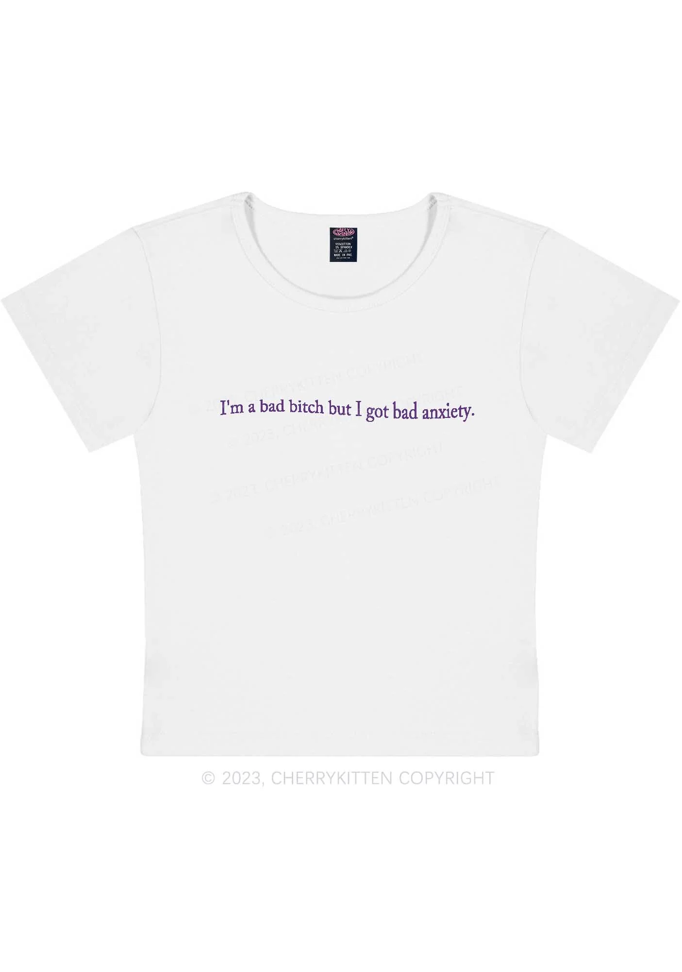 Curvy I'm A Bad Bxxch But I Got Bad Anxiety Y2K Baby Tee Cherrykitten - Image 3