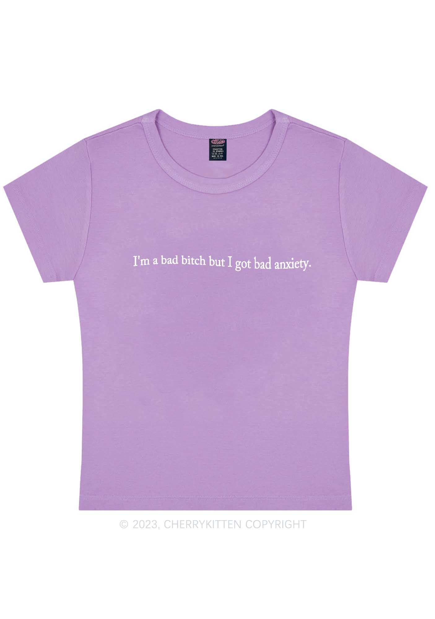 Curvy I'm A Bad Bxxch But I Got Bad Anxiety Y2K Baby Tee Cherrykitten - Image 4