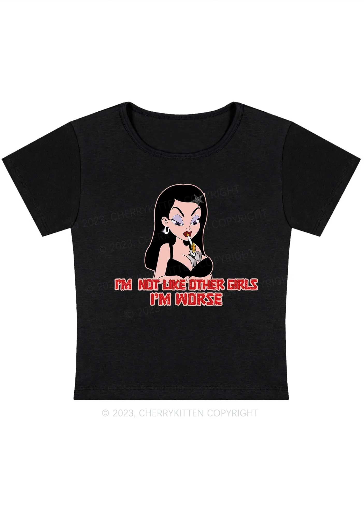 Curvy I'm Not Like Other Girls I'm Worse Y2K Baby Tee Cherrykitten - Image 3