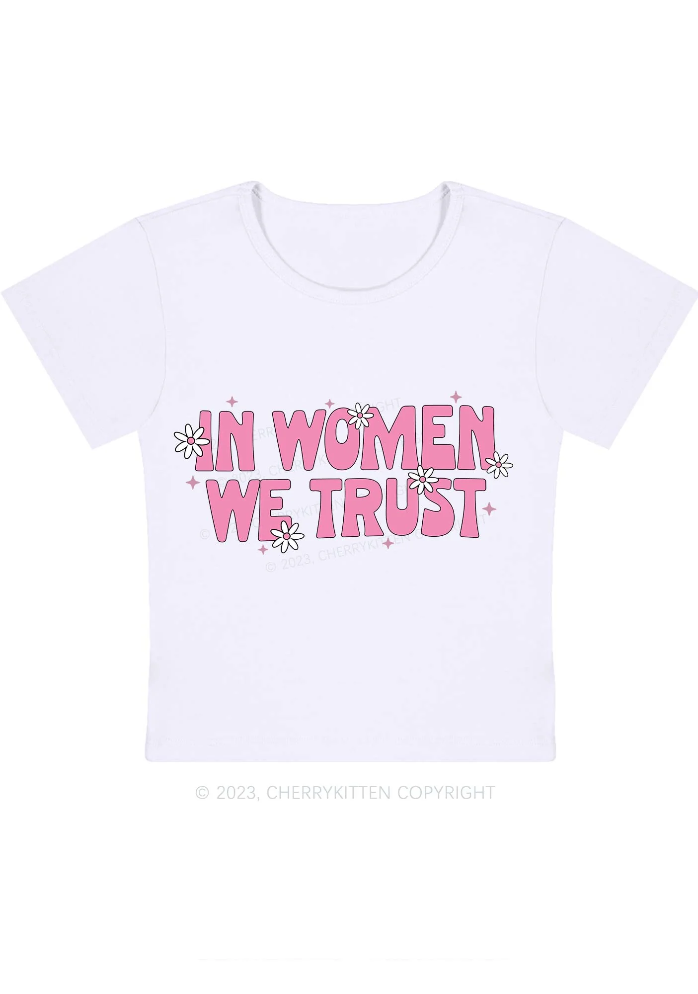 Curvy In Women We Trust White Daisy Baby Tee Cherrykitten - Image 2