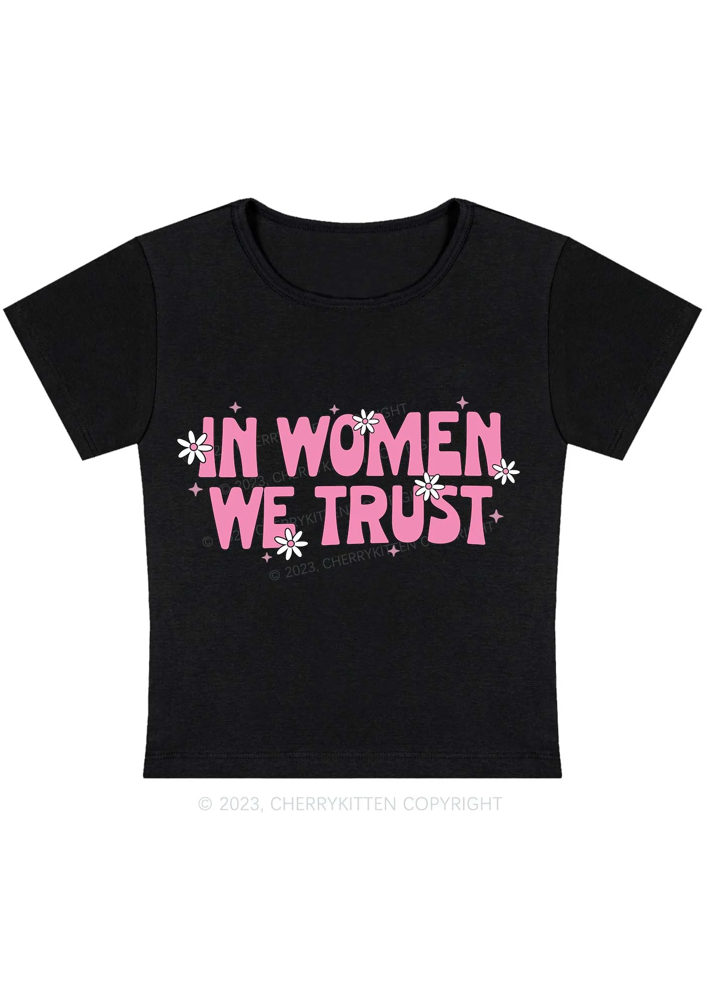 Curvy In Women We Trust White Daisy Baby Tee Cherrykitten - Image 3