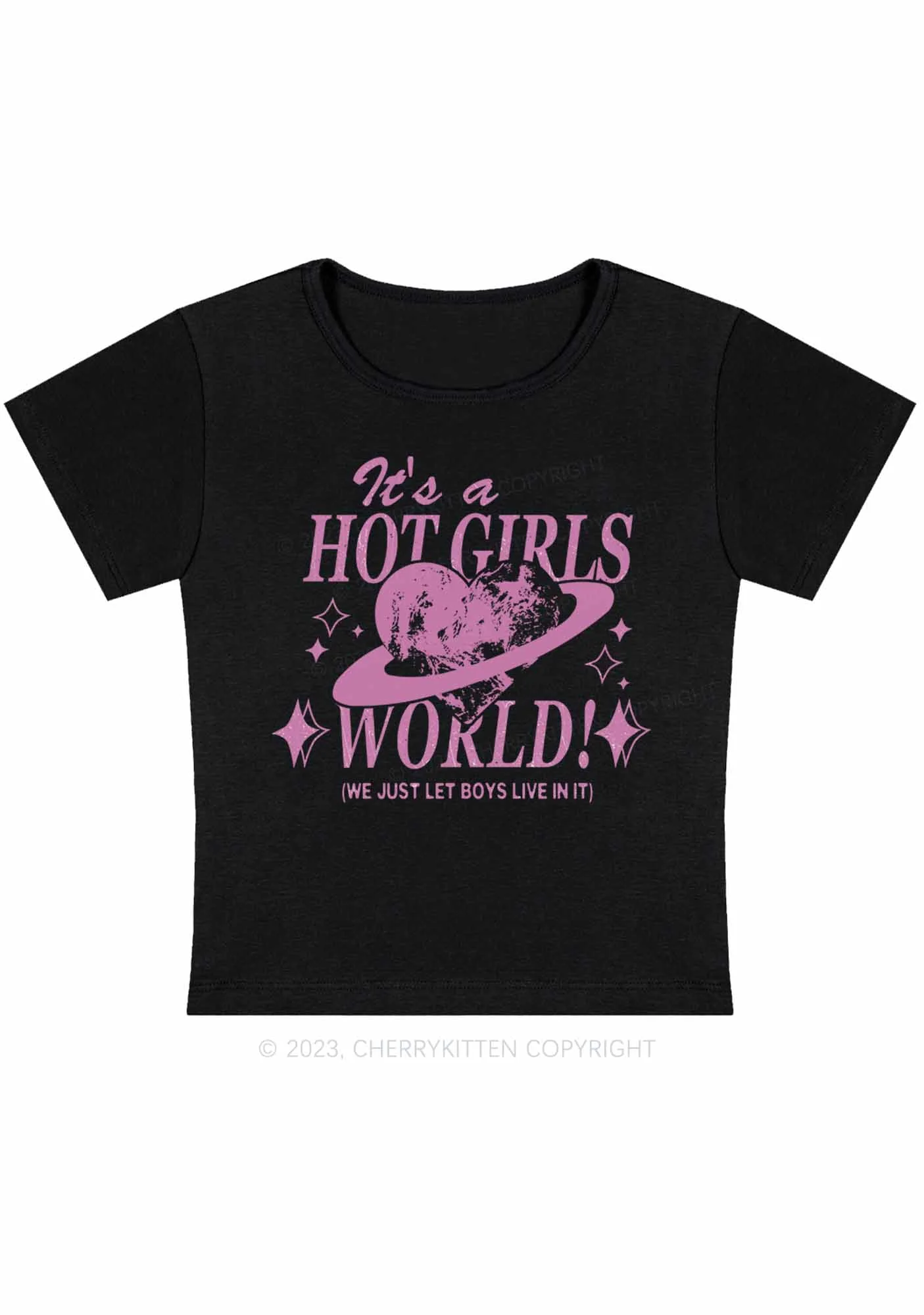 Curvy It's A Hot Girls World Y2K Baby Tee Cherrykitten - Image 2