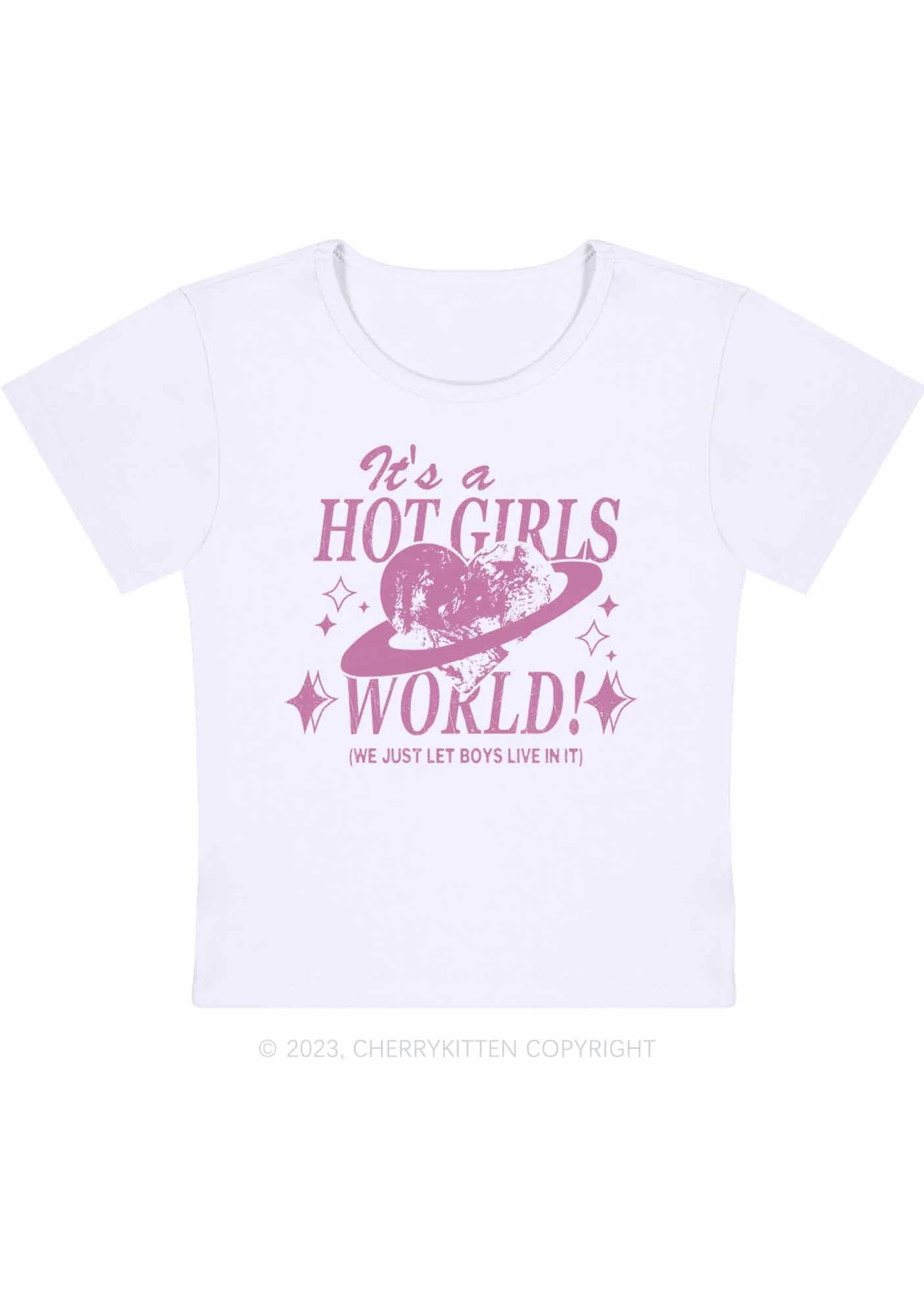 Curvy It's A Hot Girls World Y2K Baby Tee Cherrykitten - Image 3