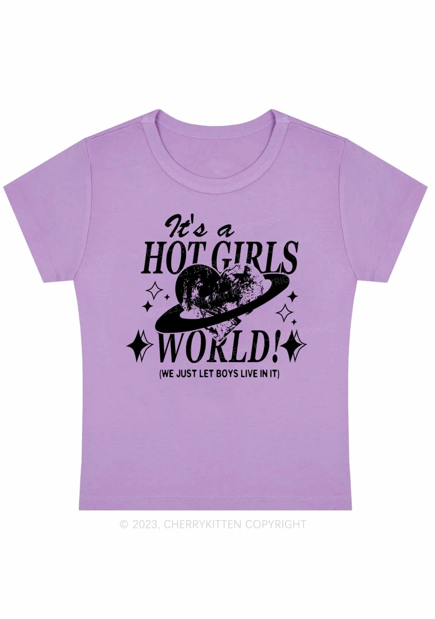 Curvy It's A Hot Girls World Y2K Baby Tee Cherrykitten - Image 4