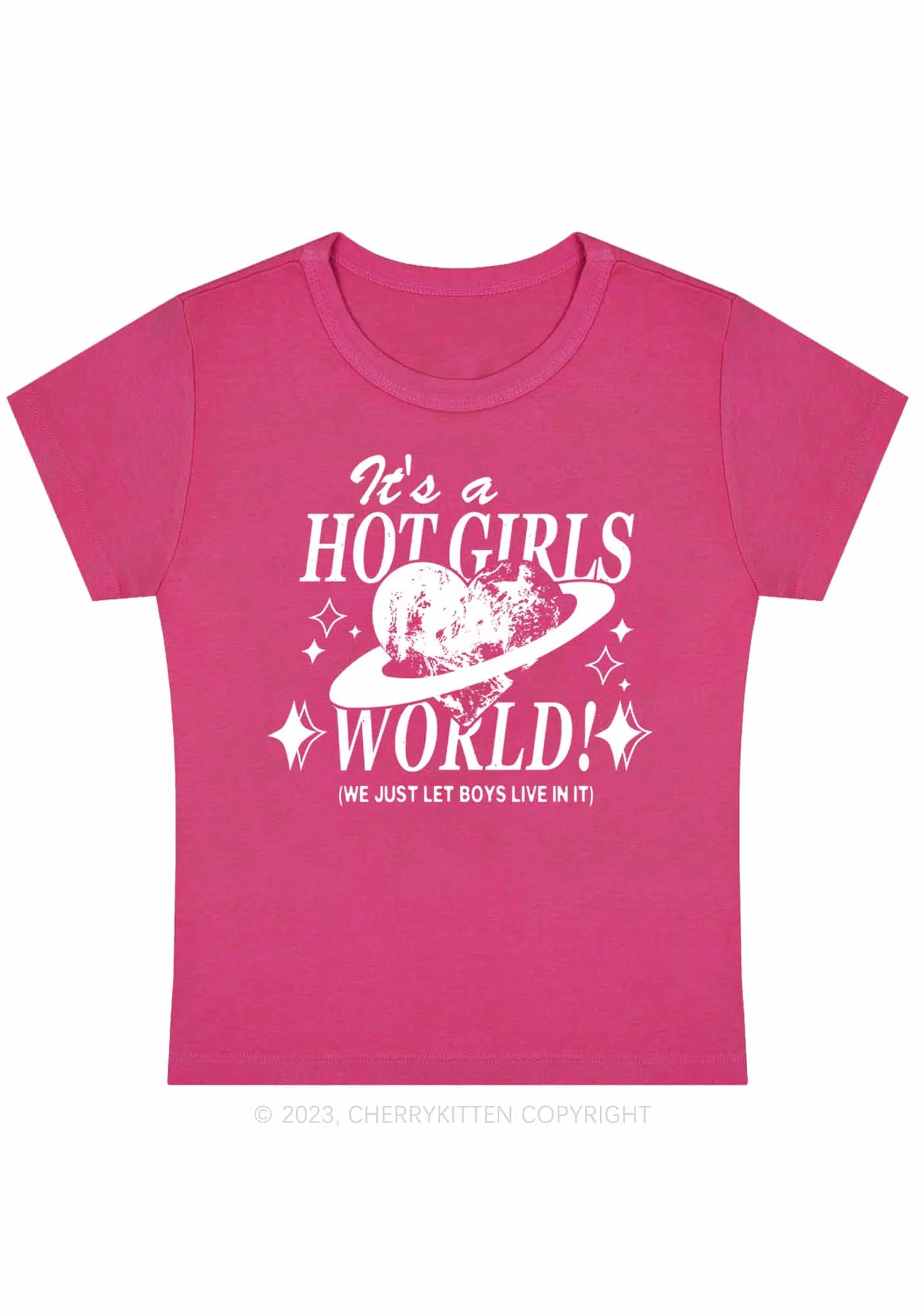 Curvy It's A Hot Girls World Y2K Baby Tee Cherrykitten - Image 5