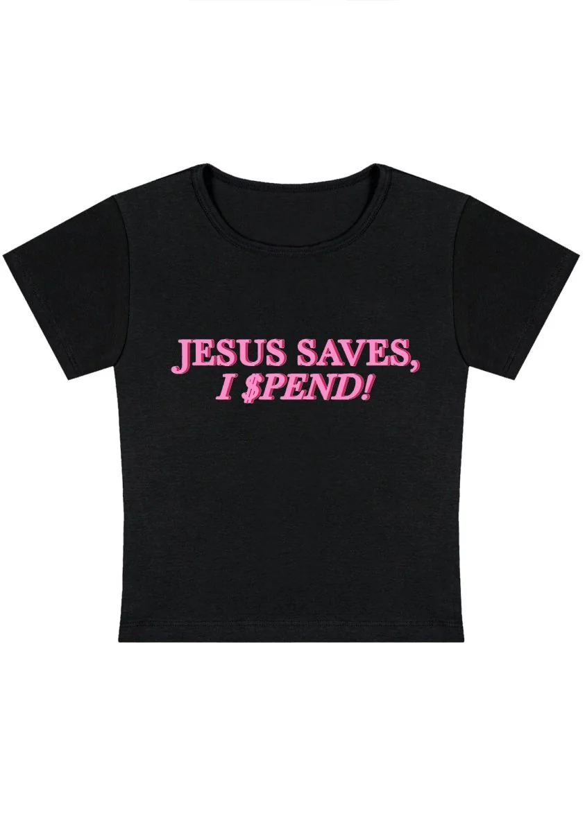 Curvy Jesus Saves I Spend  Baby Tee - Image 3
