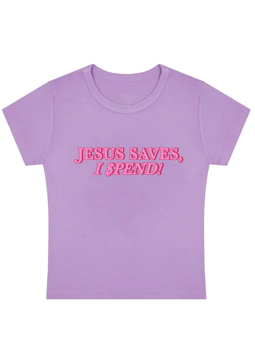 Curvy Jesus Saves I Spend  Baby Tee - Image 4