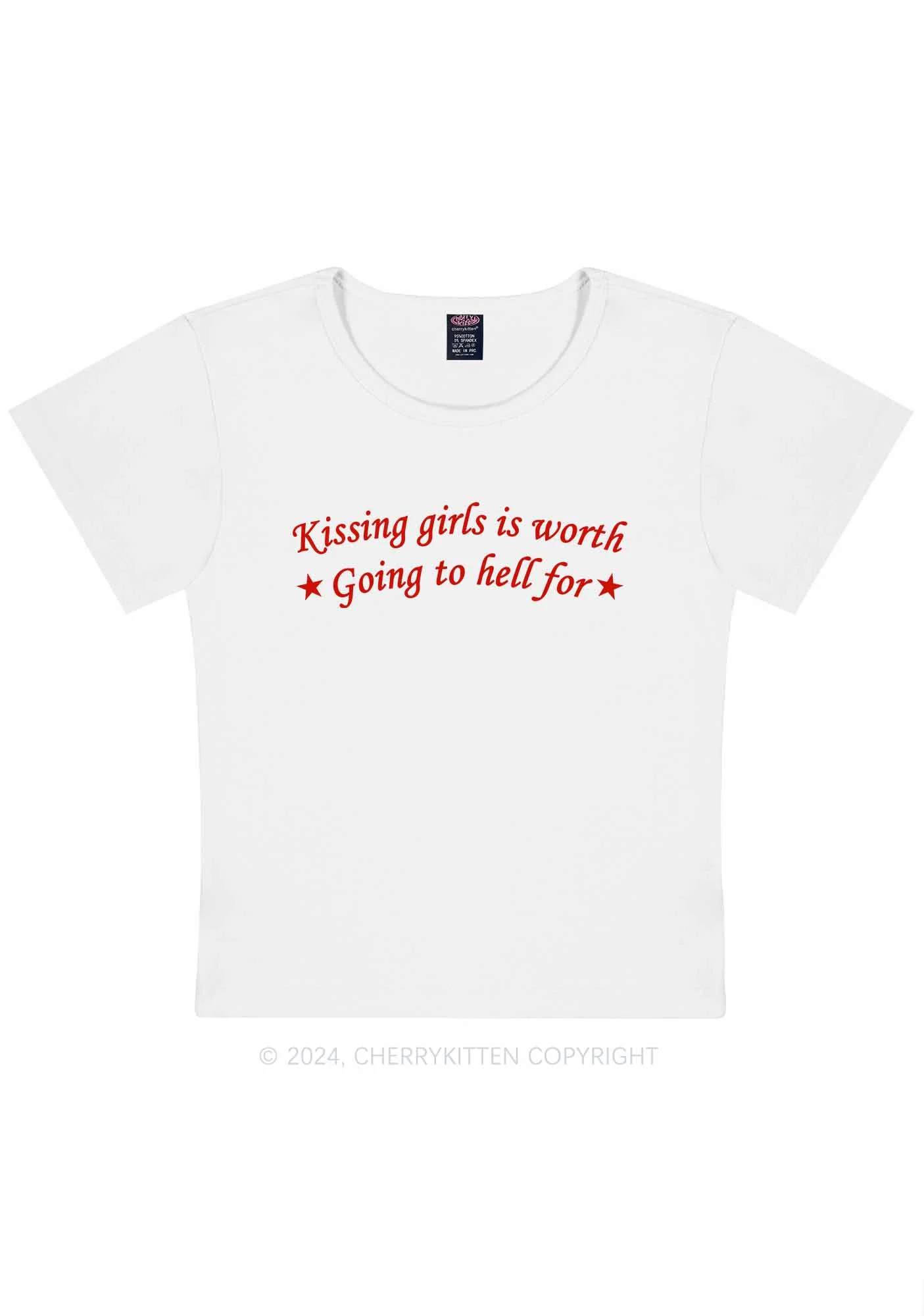 Curvy Kissing Girls is Worth Y2K Baby Tee Cherrykitten - Image 2