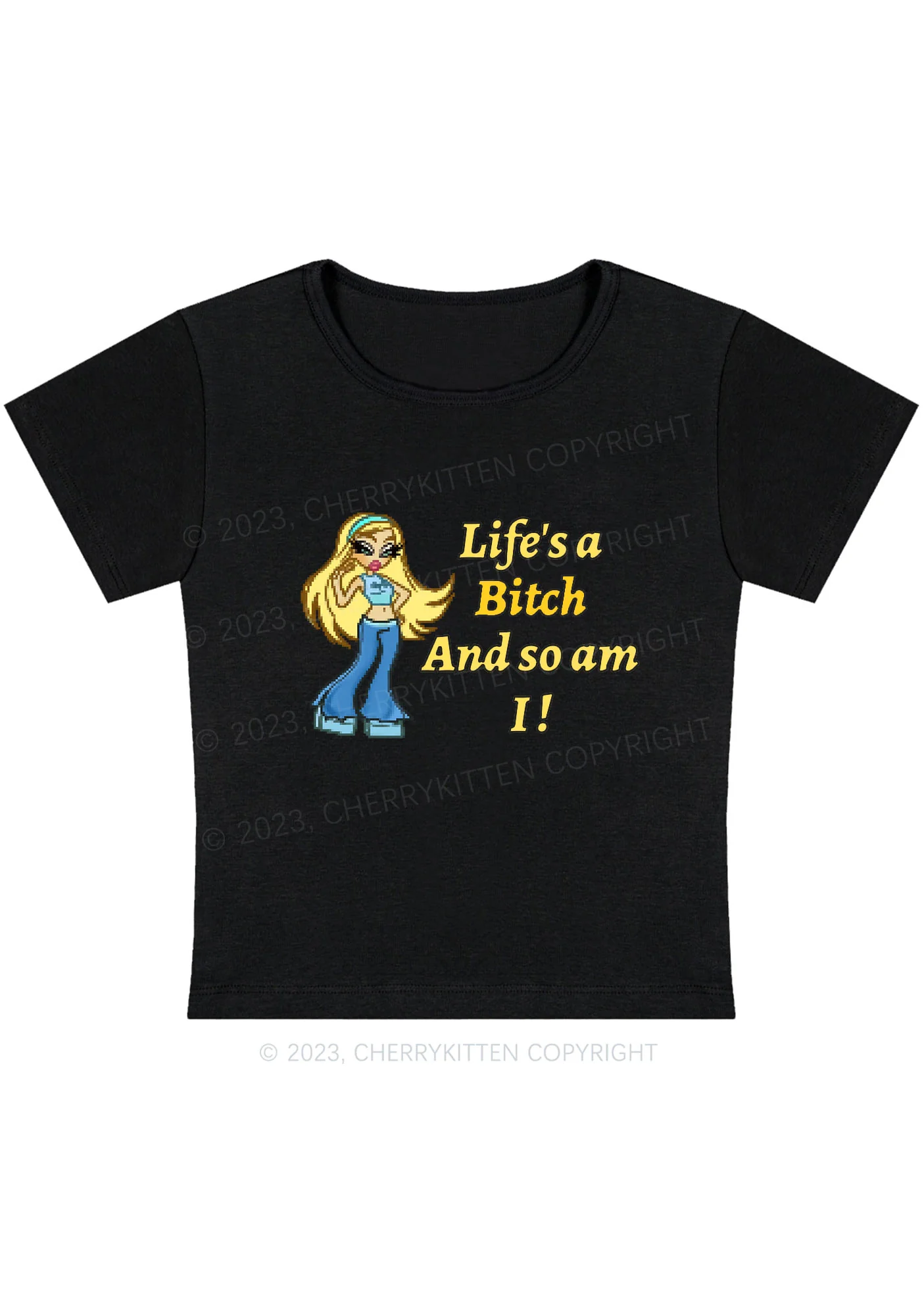 Curvy Life's A Bxxch And So Am I Y2K Baby Tee Cherrykitten - Image 2