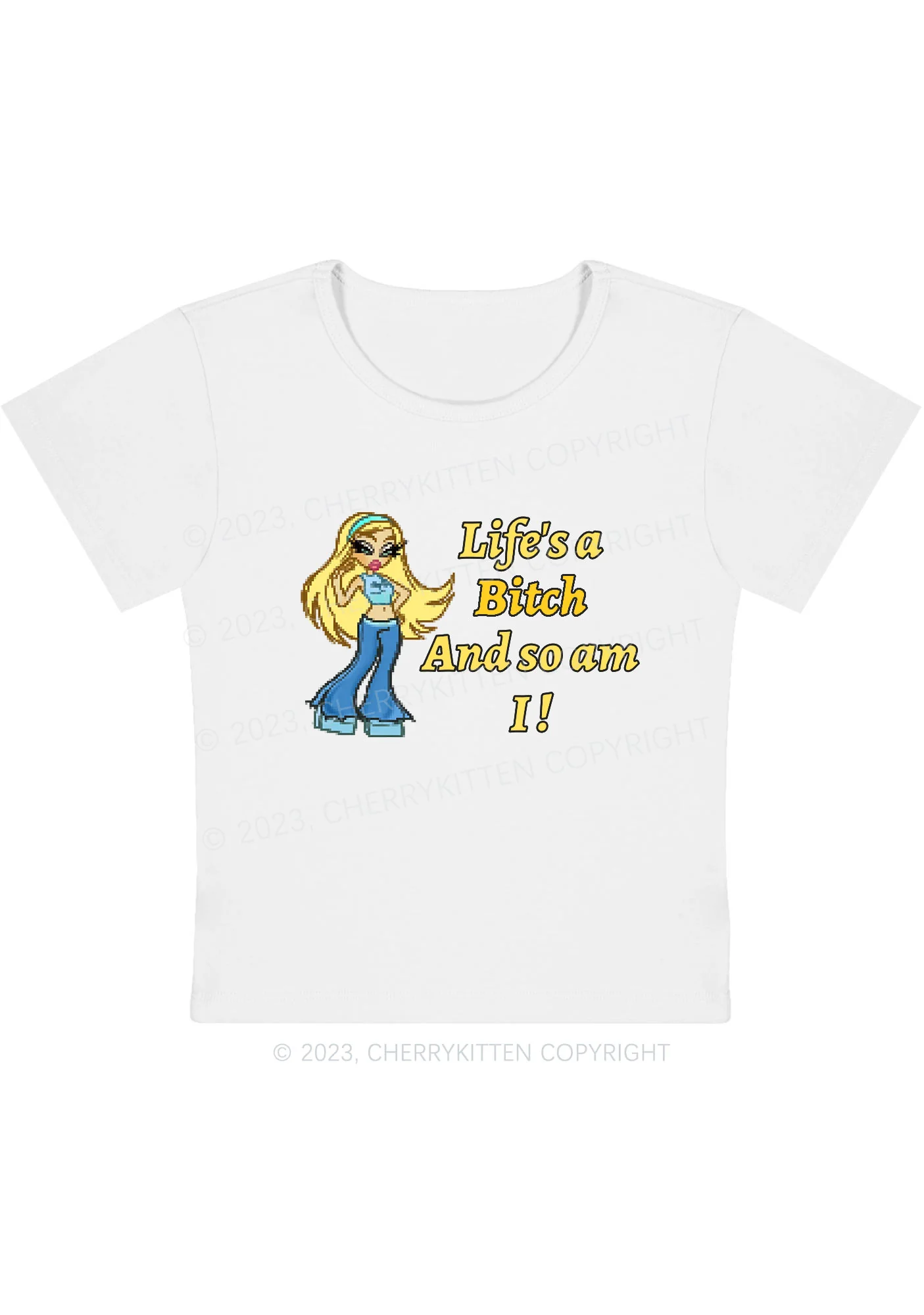 Curvy Life's A Bxxch And So Am I Y2K Baby Tee Cherrykitten - Image 3