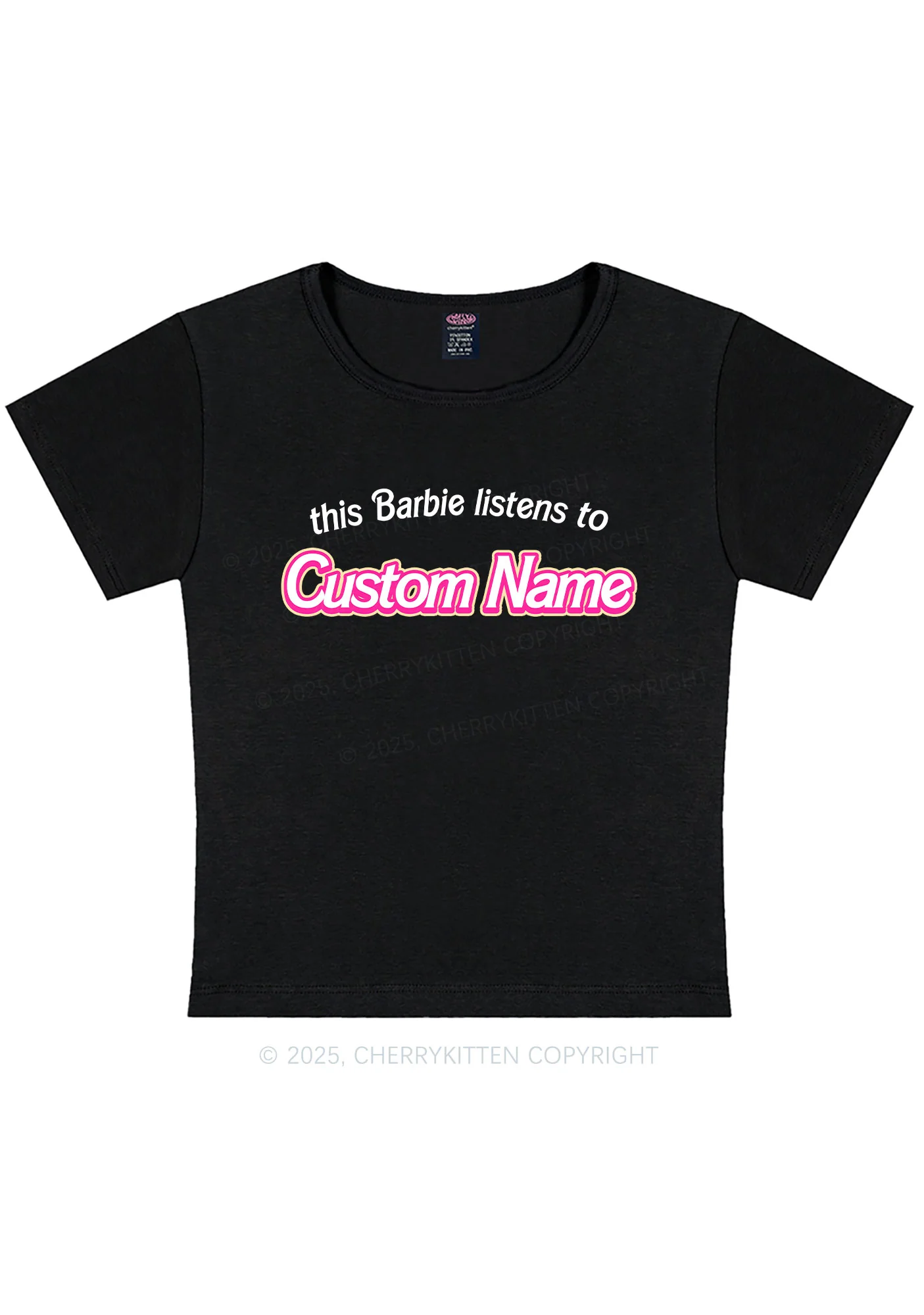 Curvy Listens To Custom Name Y2K Baby Tee Cherrykitten - Image 2