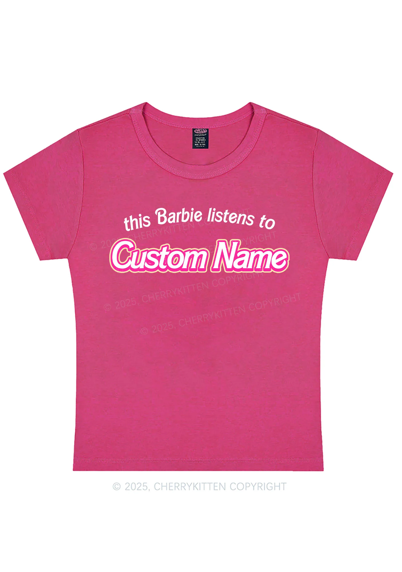 Curvy Listens To Custom Name Y2K Baby Tee Cherrykitten - Image 3