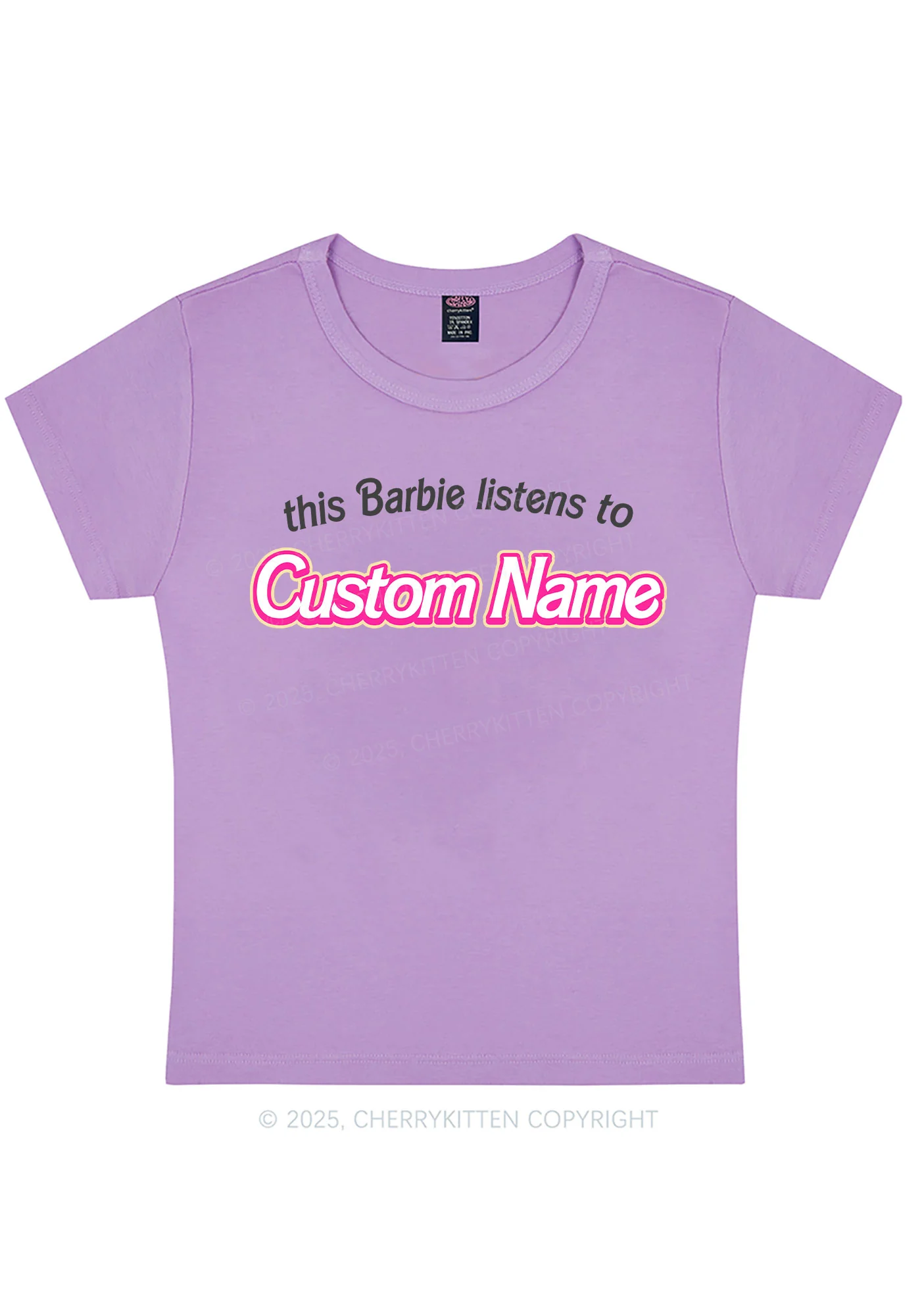 Curvy Listens To Custom Name Y2K Baby Tee Cherrykitten - Image 4