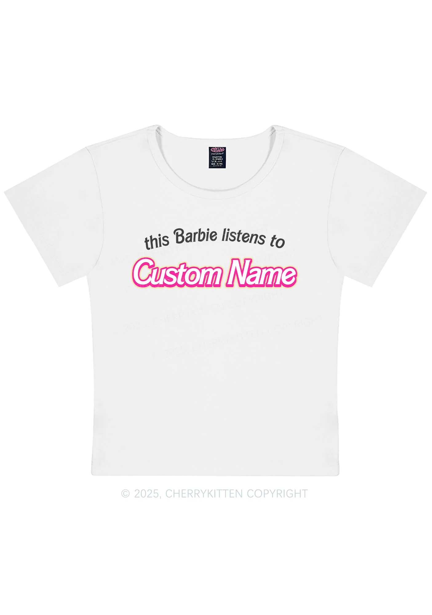 Curvy Listens To Custom Name Y2K Baby Tee Cherrykitten - Image 5