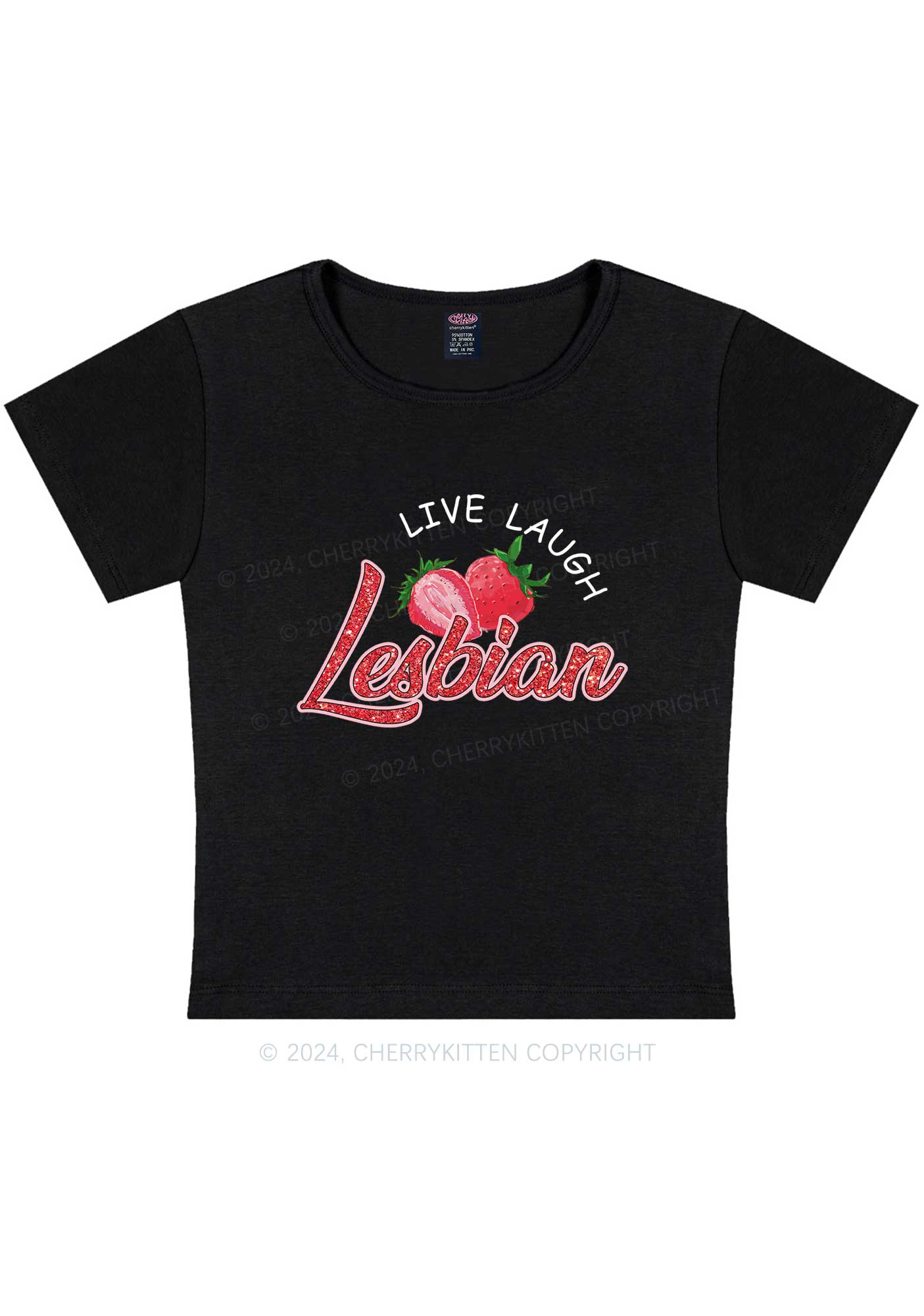 Curvy Live Laugh Lesbian Y2K Baby Tee Cherrykitten - Image 3