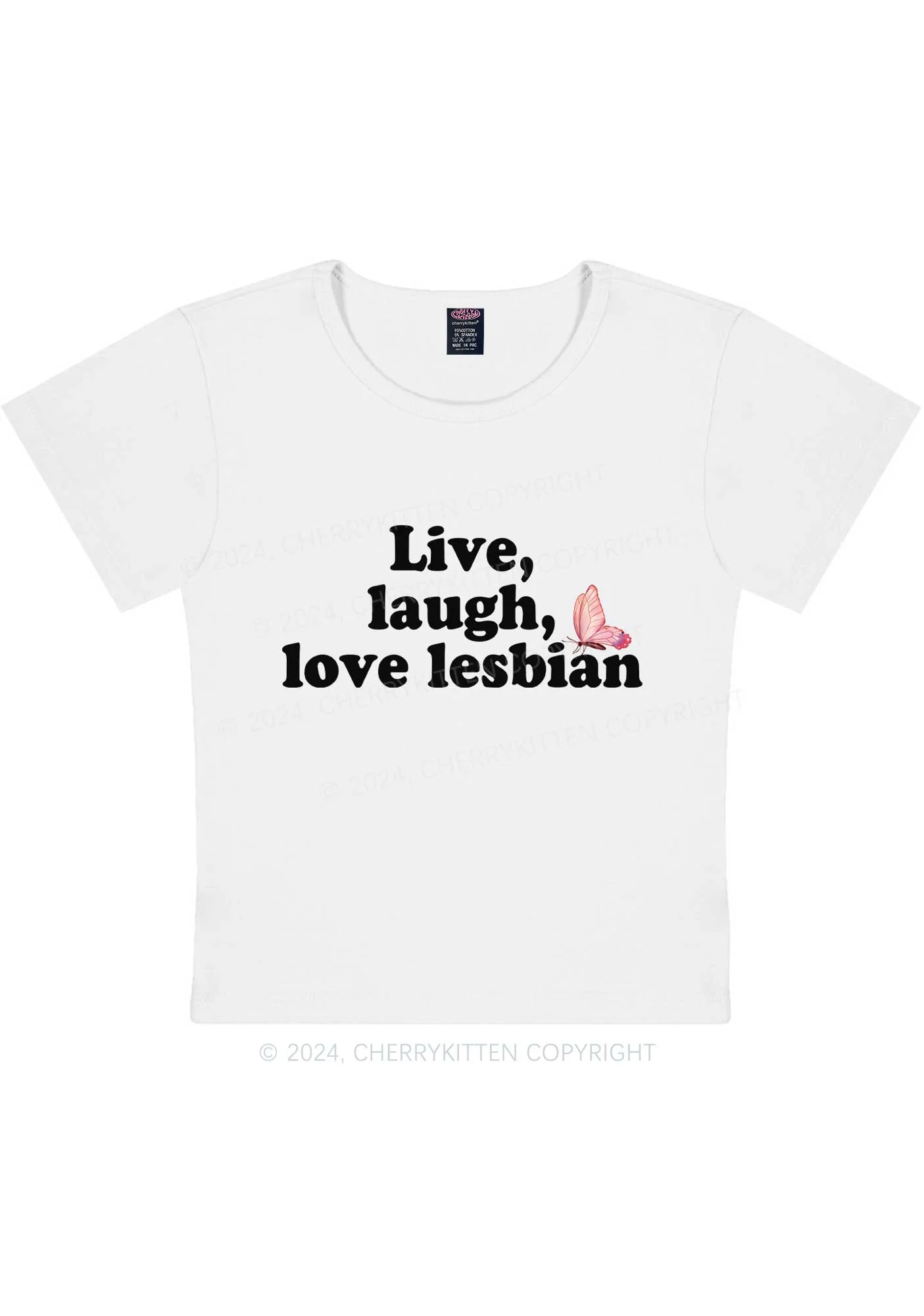 Curvy Live Laugh Love Lesbian Y2K Baby Tee Cherrykitten - Image 2