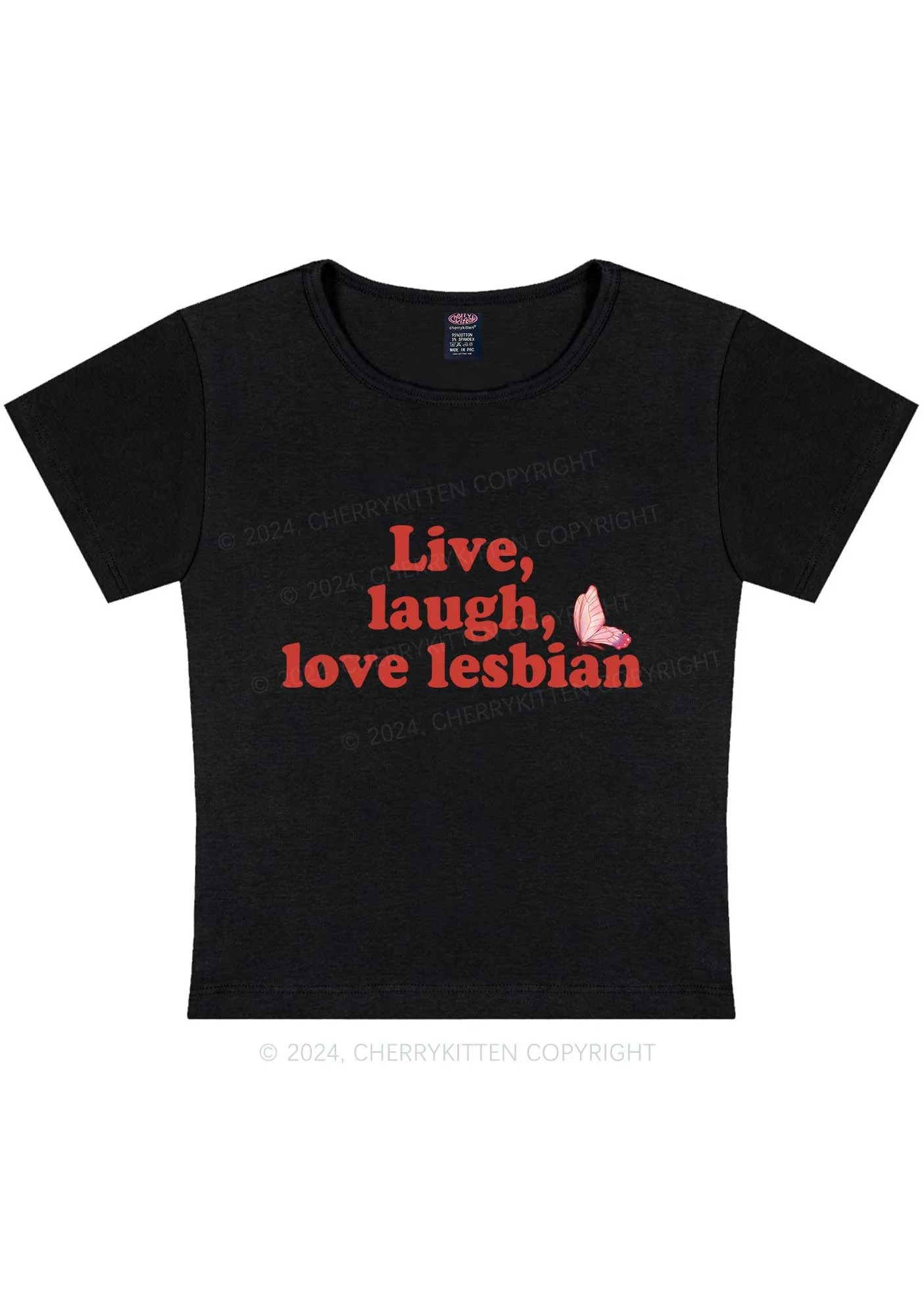 Curvy Live Laugh Love Lesbian Y2K Baby Tee Cherrykitten - Image 3