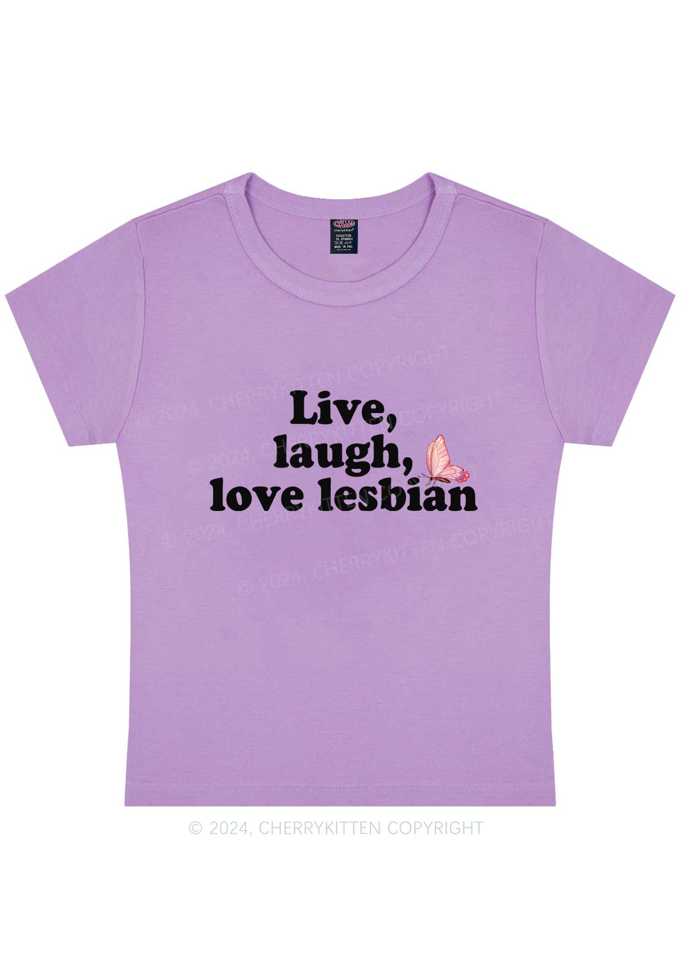 Curvy Live Laugh Love Lesbian Y2K Baby Tee Cherrykitten - Image 4
