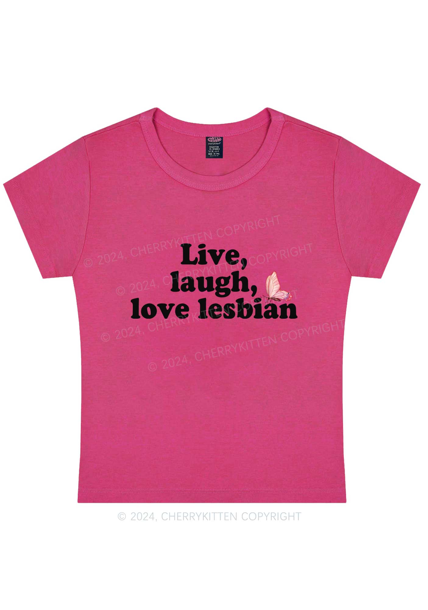Curvy Live Laugh Love Lesbian Y2K Baby Tee Cherrykitten - Image 5
