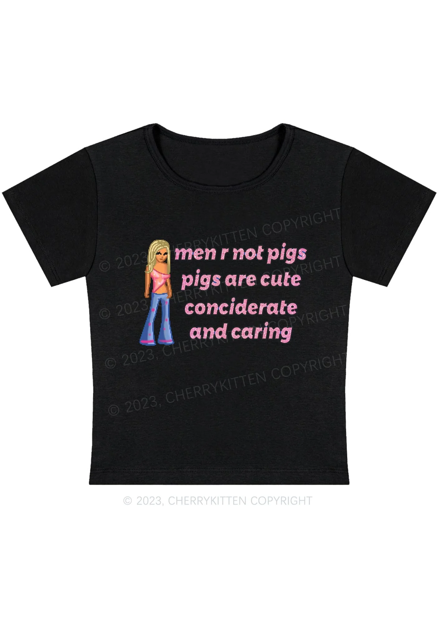 Curvy Men Are Not Pigs Pigs Are Cute Y2K Baby Tee Cherrykitten - Image 3