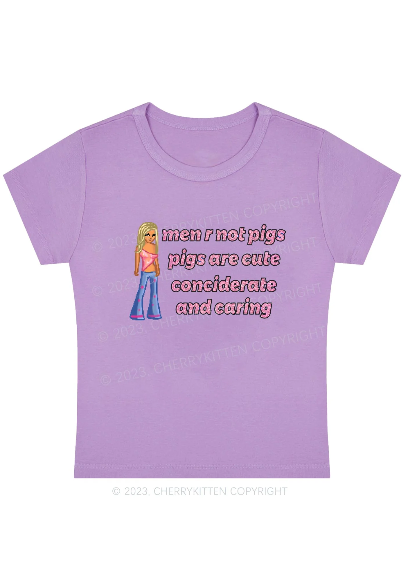 Curvy Men Are Not Pigs Pigs Are Cute Y2K Baby Tee Cherrykitten - Image 4