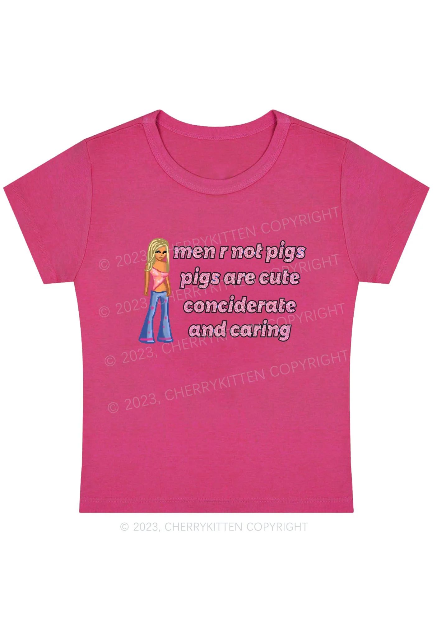 Curvy Men Are Not Pigs Pigs Are Cute Y2K Baby Tee Cherrykitten - Image 5