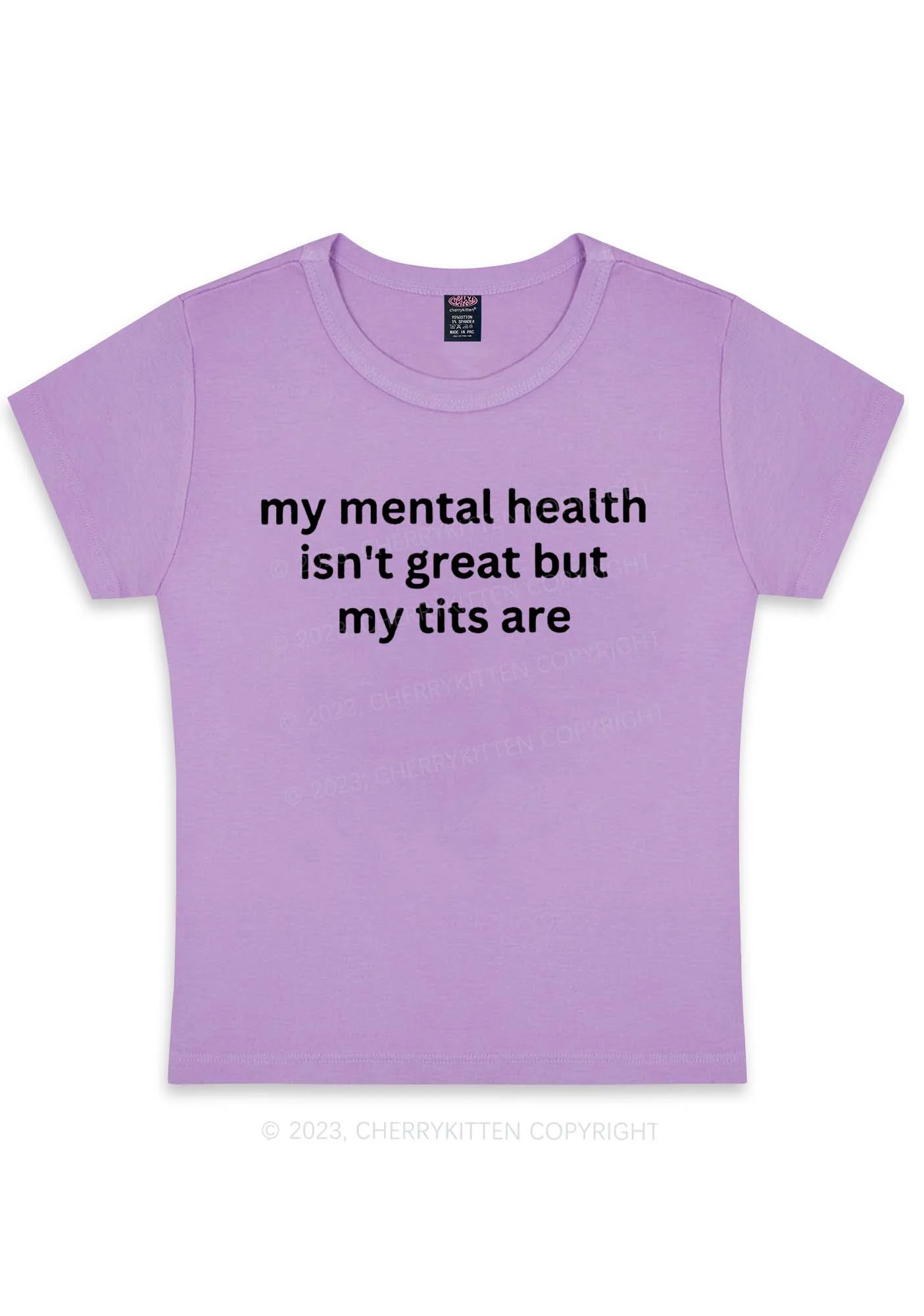 Curvy My Mental Health Isn't Great Y2K Baby Tee Cherrykitten - Image 4