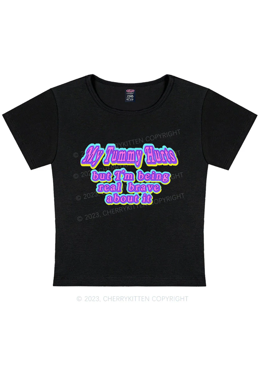 Curvy My Tummy Hurts Y2K Baby Tee Cherrykitten - Image 3