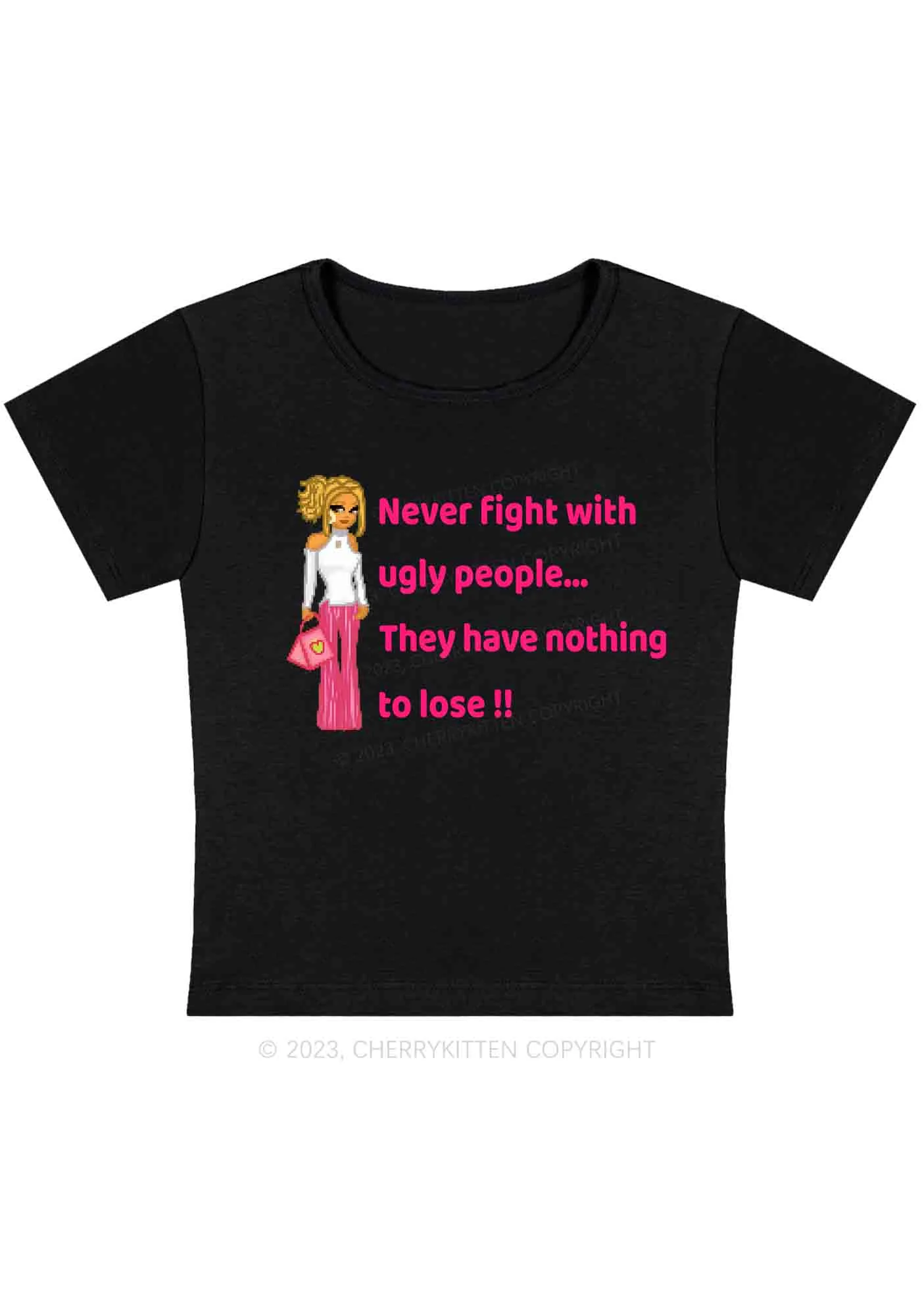 Curvy Never Fight With Ugly People Y2K Baby Tee Cherrykitten - Image 2
