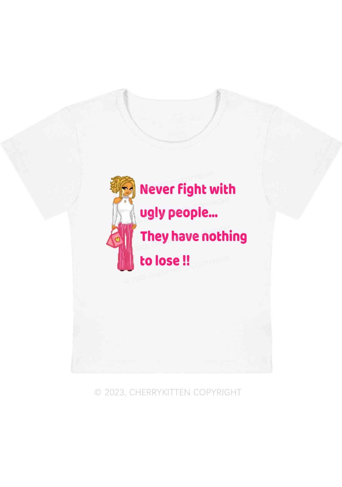 Curvy Never Fight With Ugly People Y2K Baby Tee Cherrykitten - Image 3